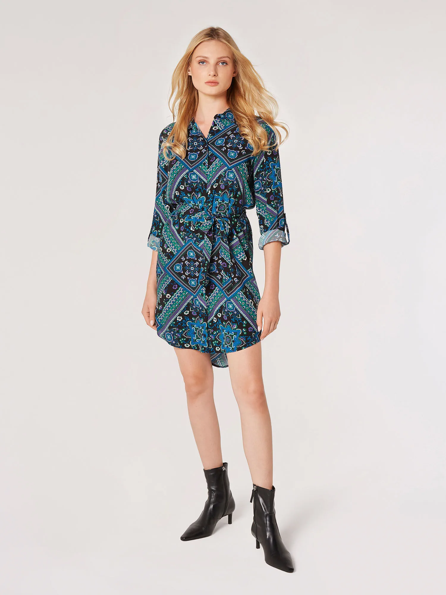 Scarf Print Shirt Mini Dress | Apricot Clothing