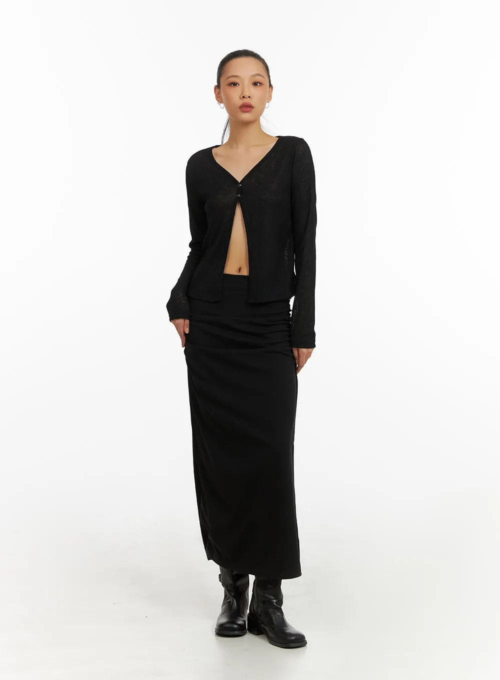 Sheer Open Slit V-Neck Cardigan IA417