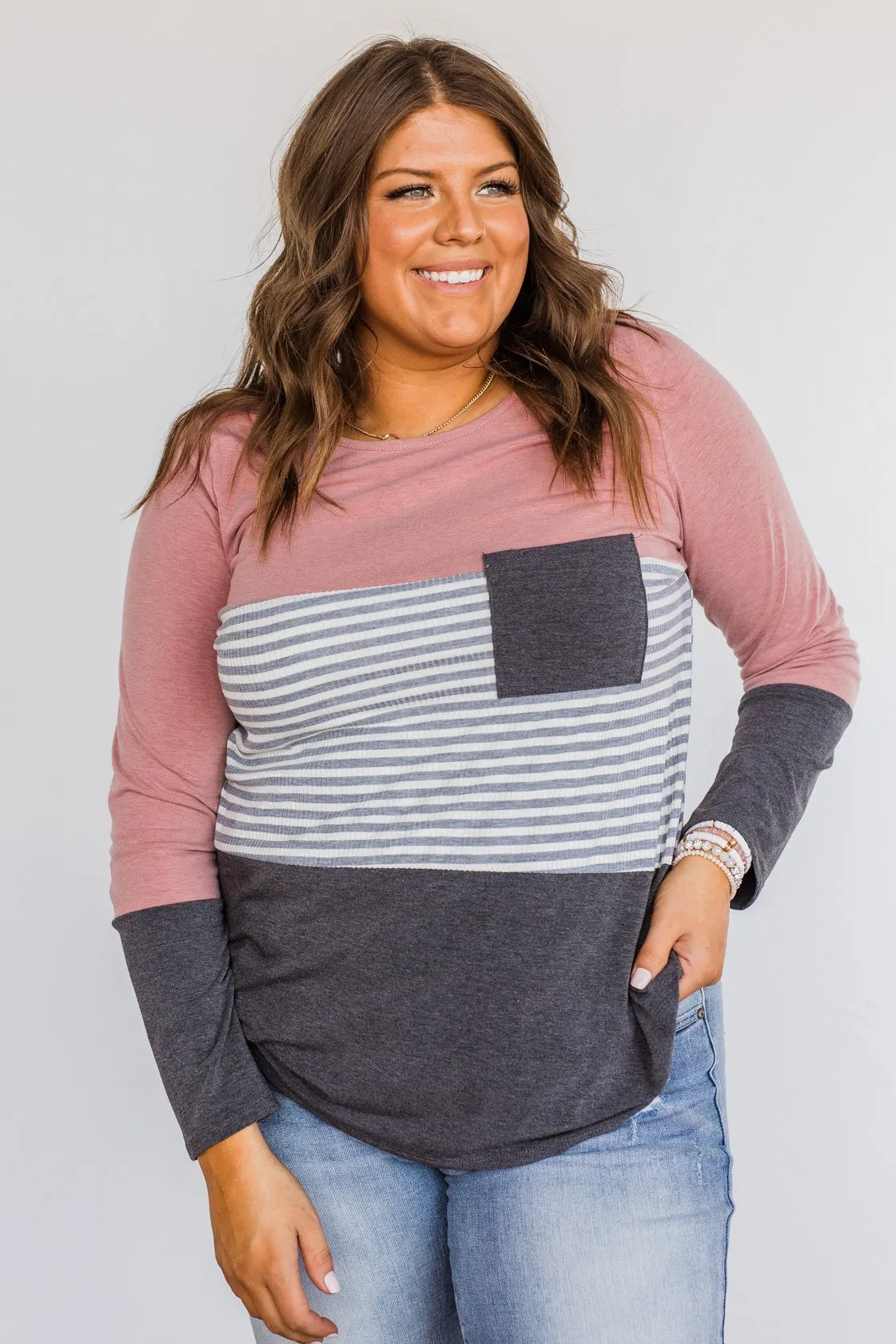 Simple Moments Color Block Top- Mauve & Charcoal