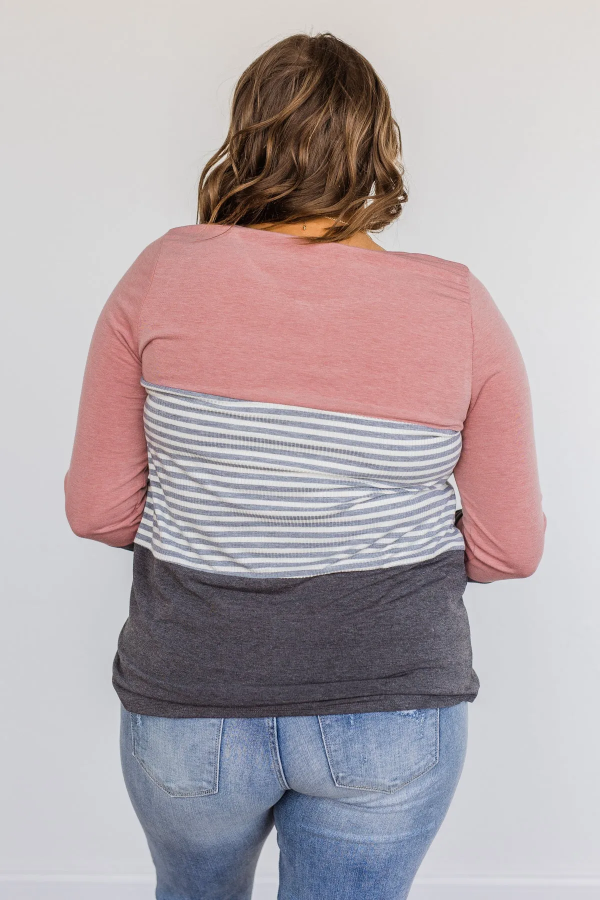 Simple Moments Color Block Top- Mauve & Charcoal