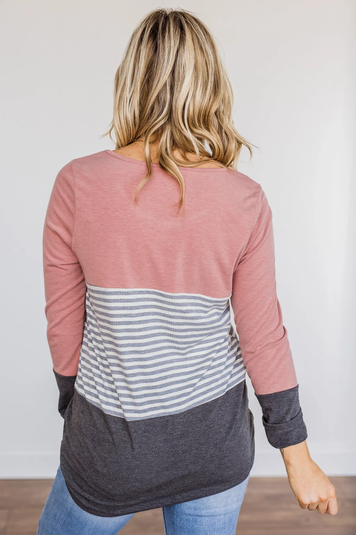 Simple Moments Color Block Top- Mauve & Charcoal