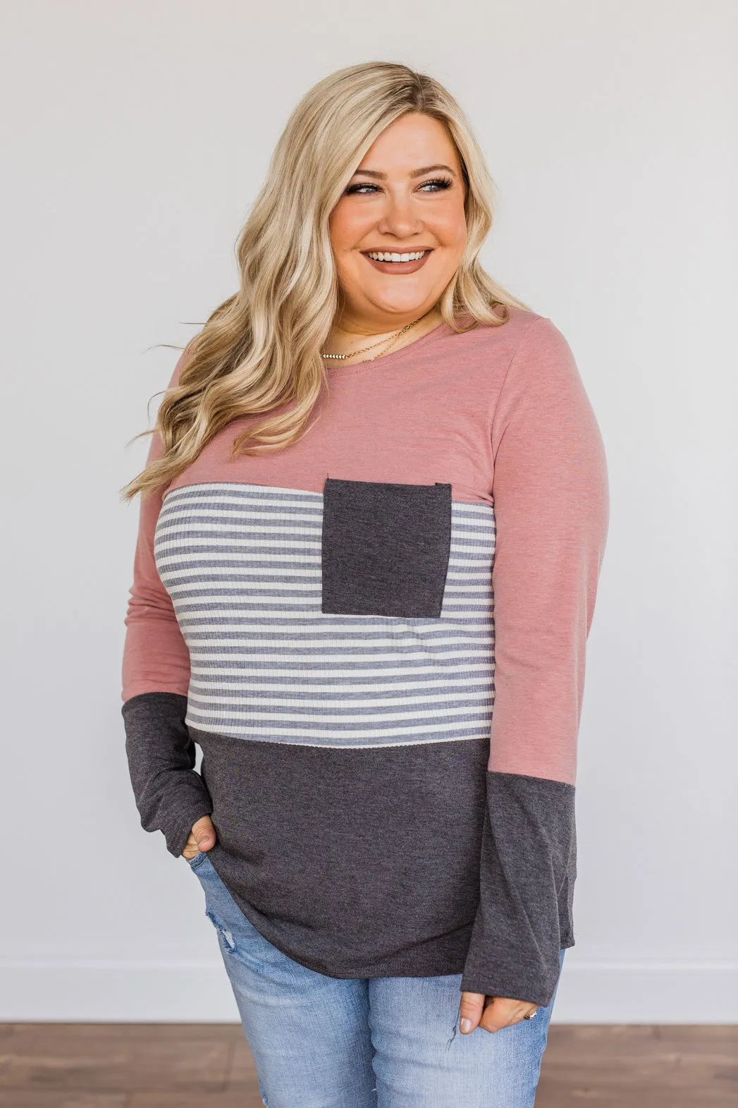 Simple Moments Color Block Top- Mauve & Charcoal