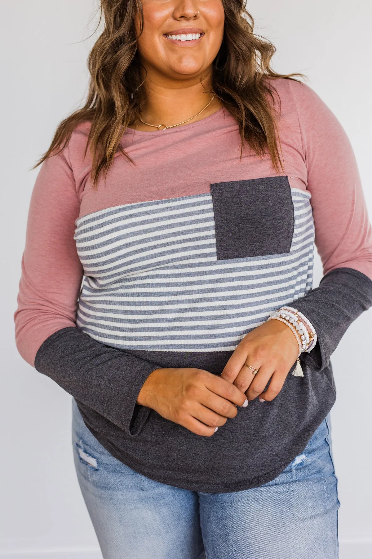 Simple Moments Color Block Top- Mauve & Charcoal