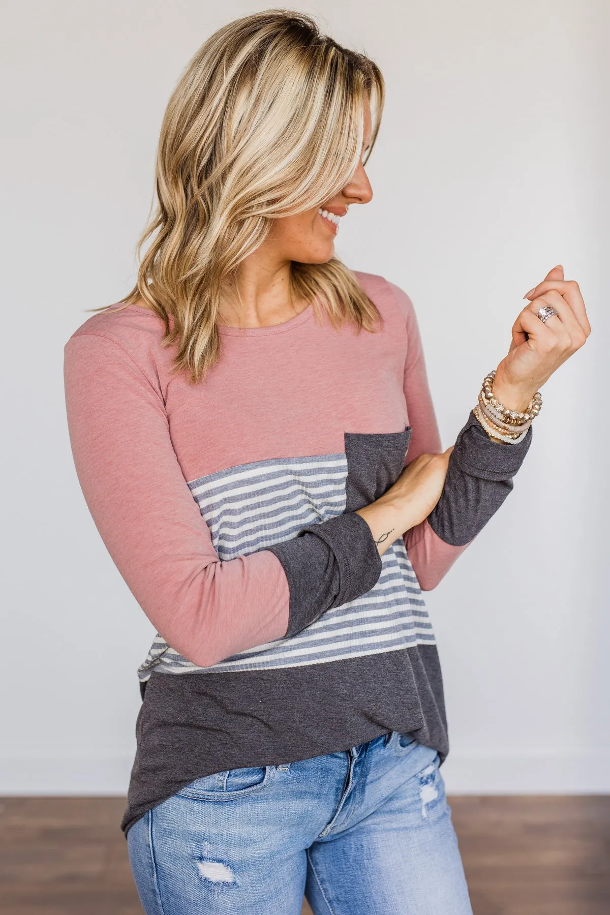 Simple Moments Color Block Top- Mauve & Charcoal