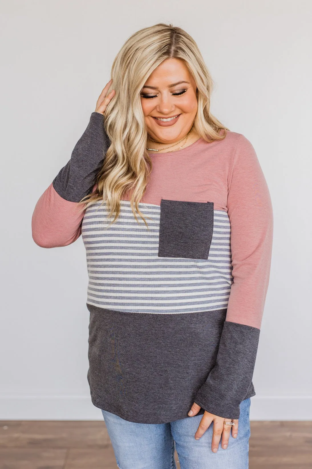 Simple Moments Color Block Top- Mauve & Charcoal