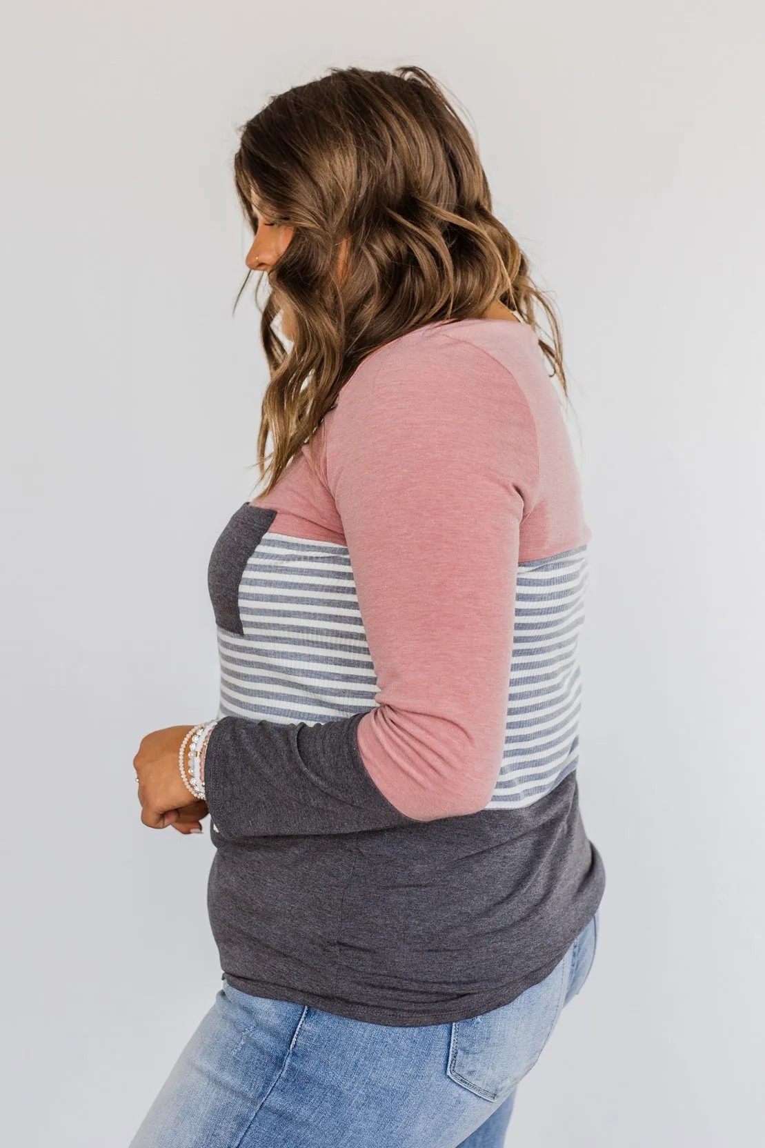 Simple Moments Color Block Top- Mauve & Charcoal