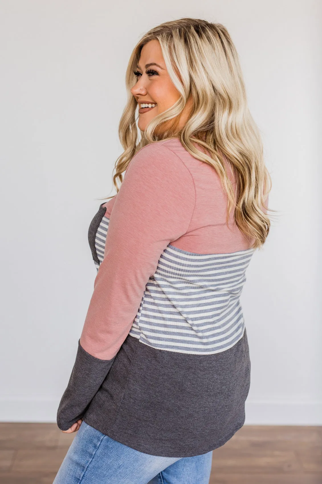 Simple Moments Color Block Top- Mauve & Charcoal