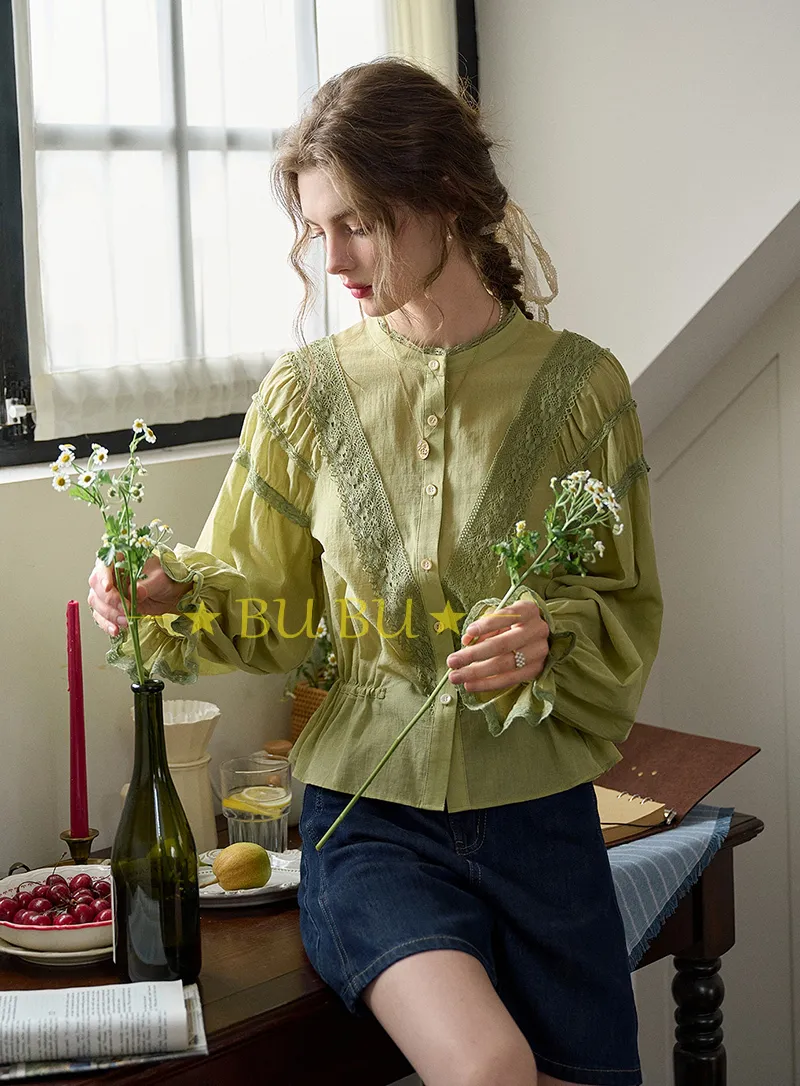 Simple Retro  |Flower Patterns Casual Style Blended Fabrics Long Sleeves