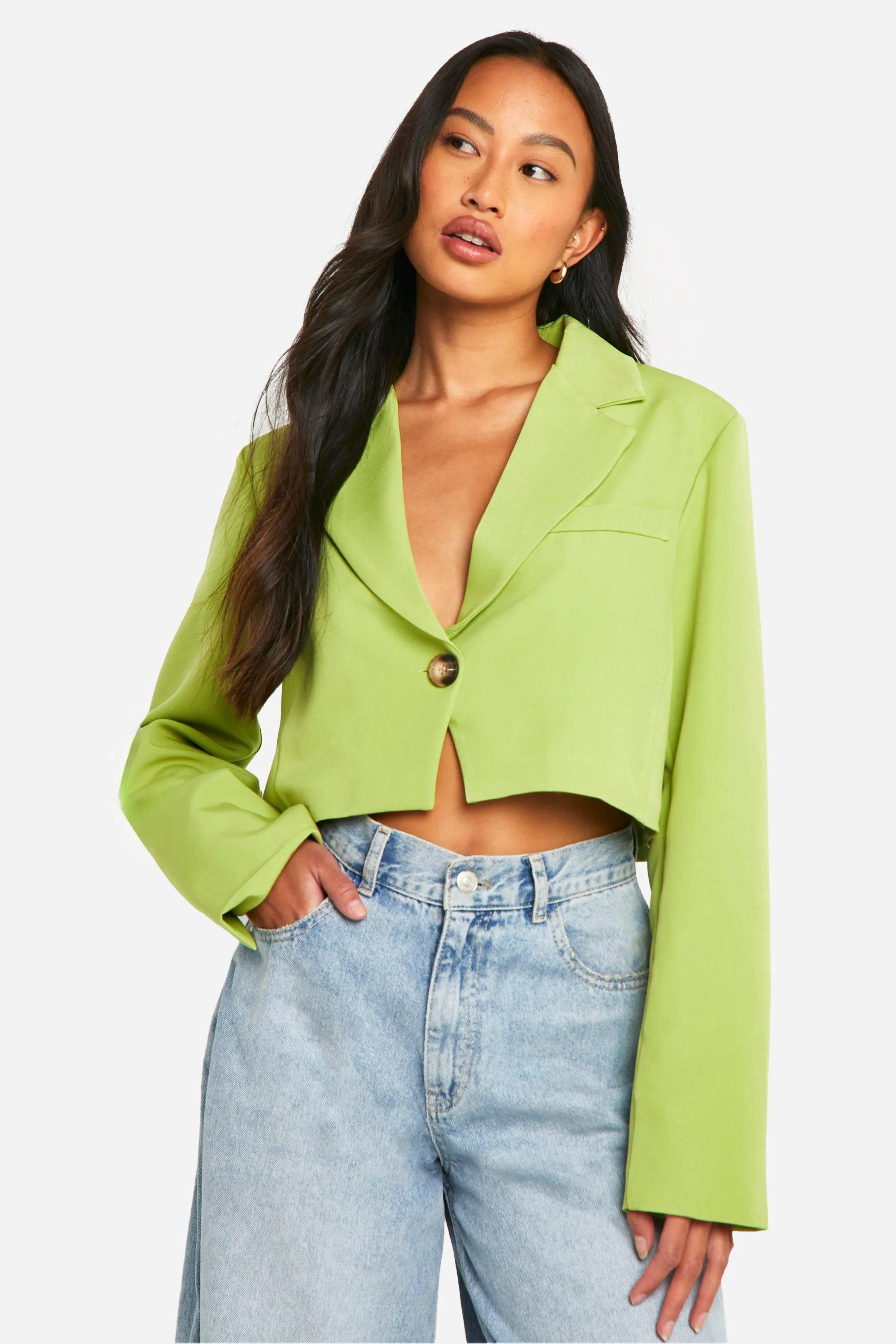 Single Breasted Boxy Longline Crop Blazer