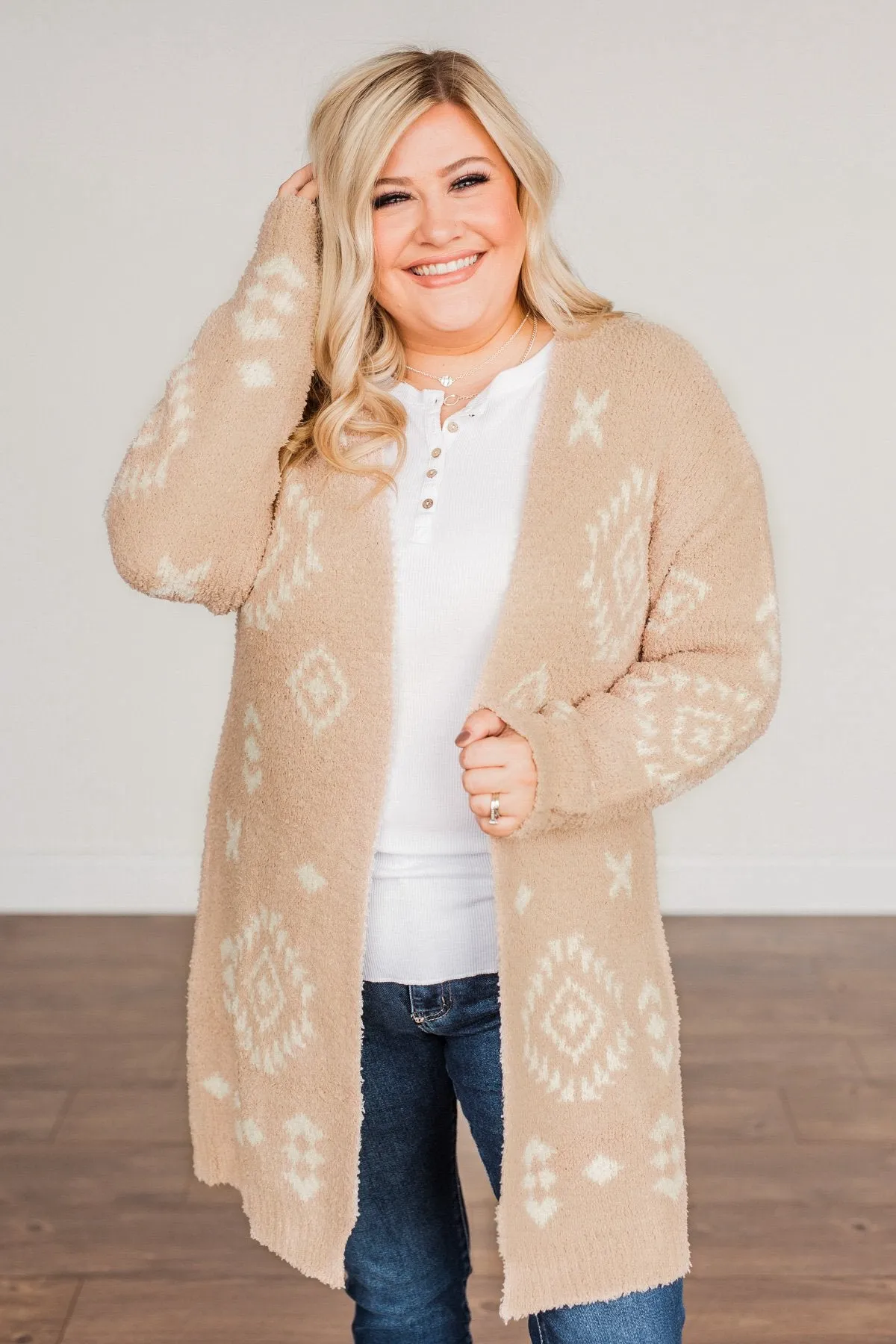 Stay Humble Aztec Knit Cardigan- Beige & Ivory