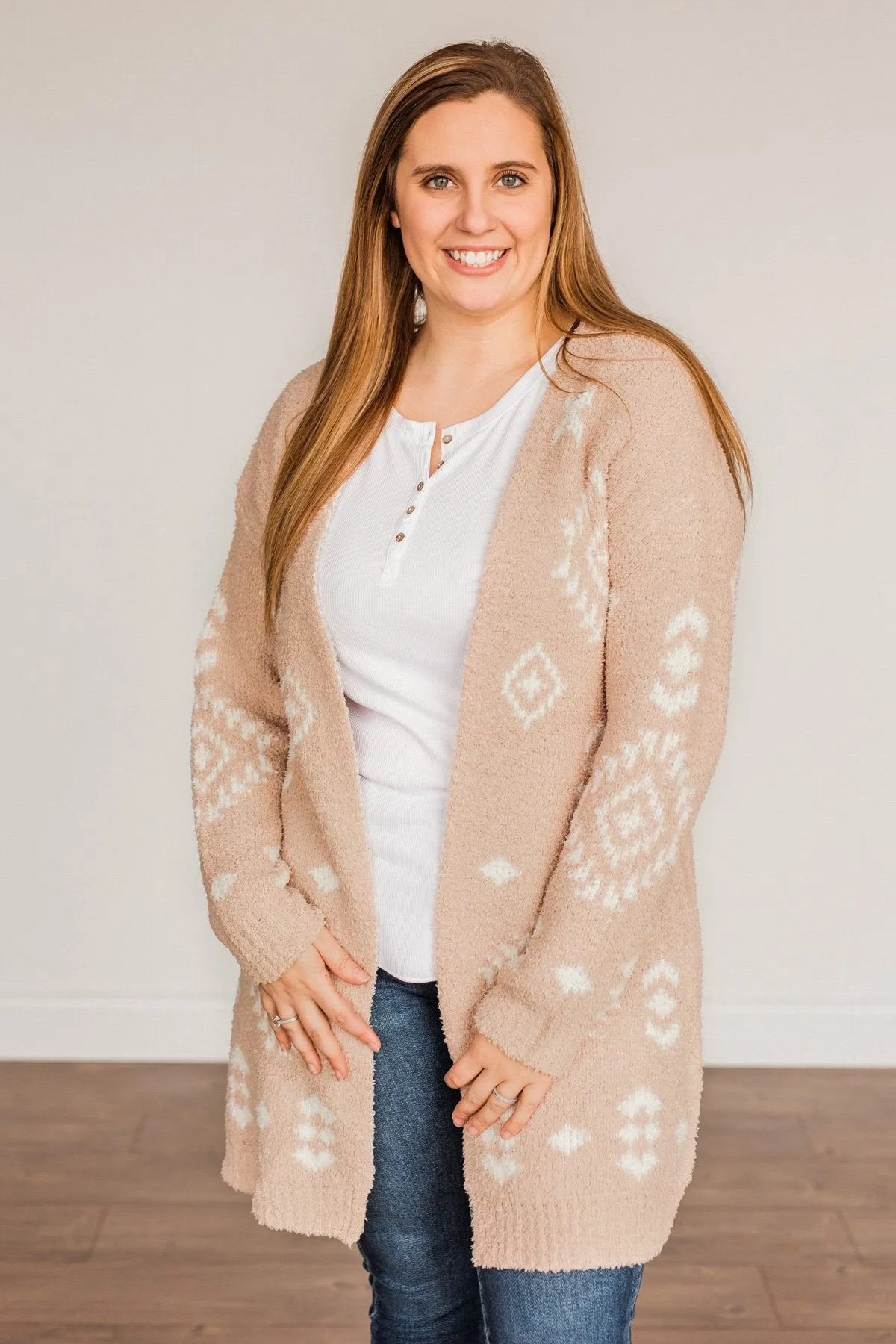 Stay Humble Aztec Knit Cardigan- Beige & Ivory