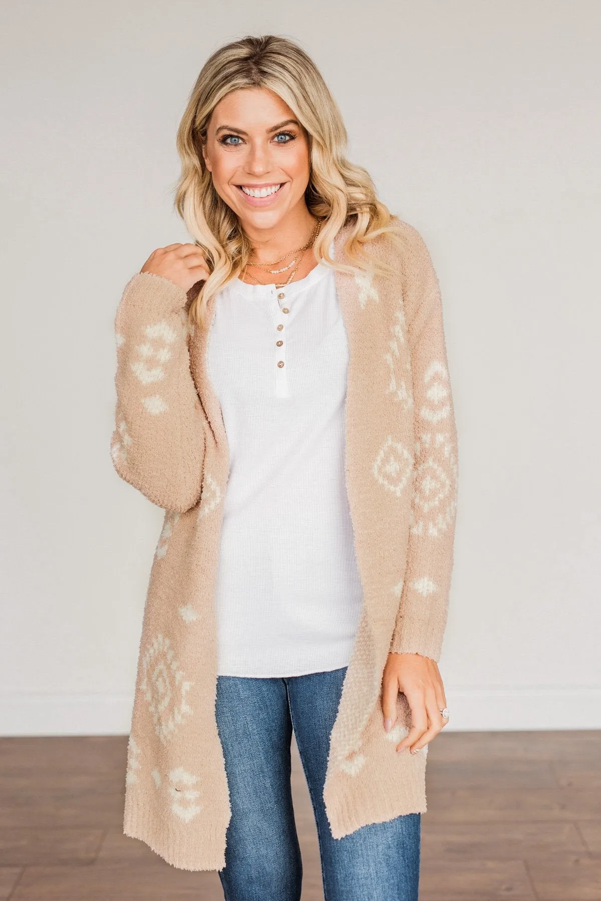 Stay Humble Aztec Knit Cardigan- Beige & Ivory