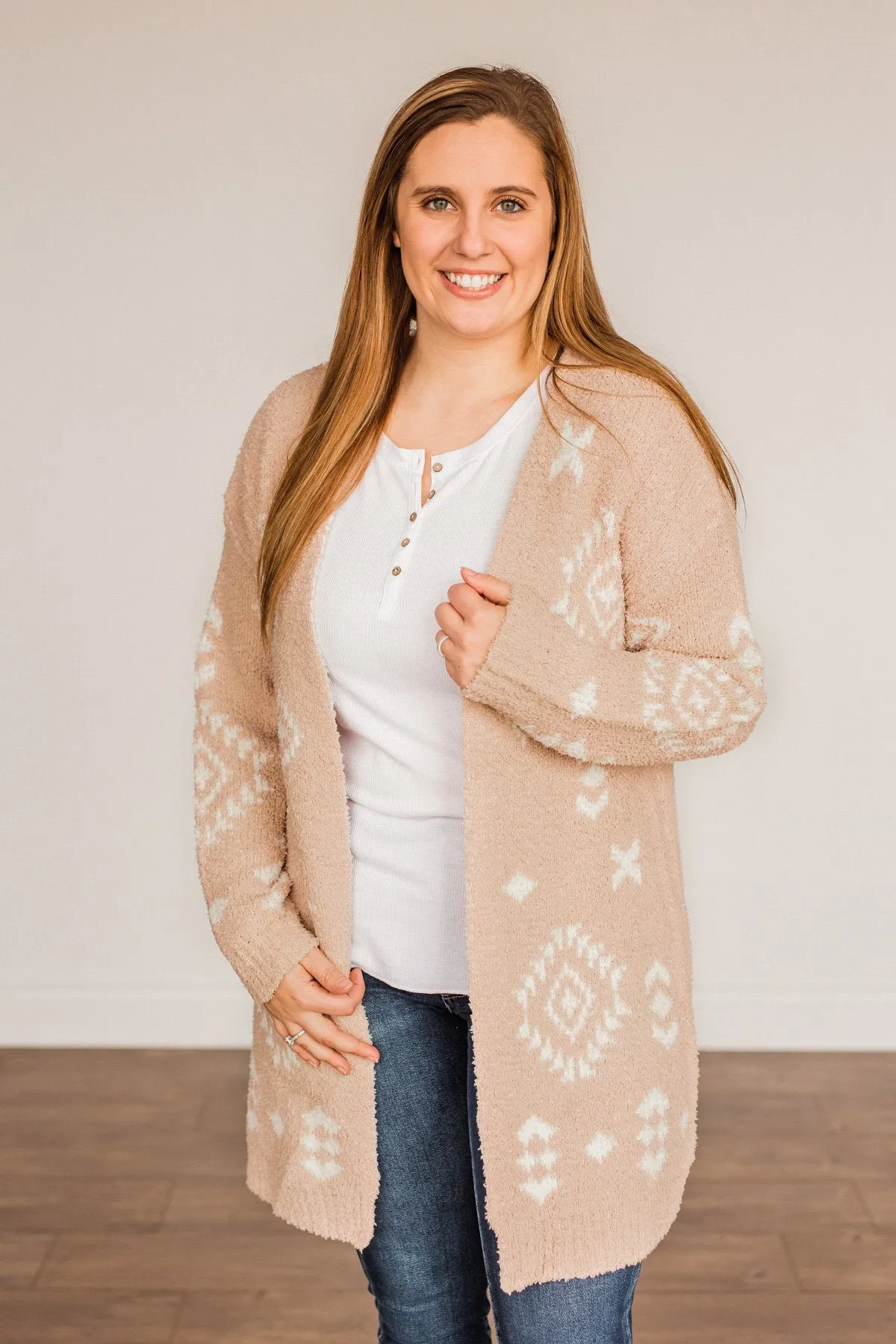 Stay Humble Aztec Knit Cardigan- Beige & Ivory