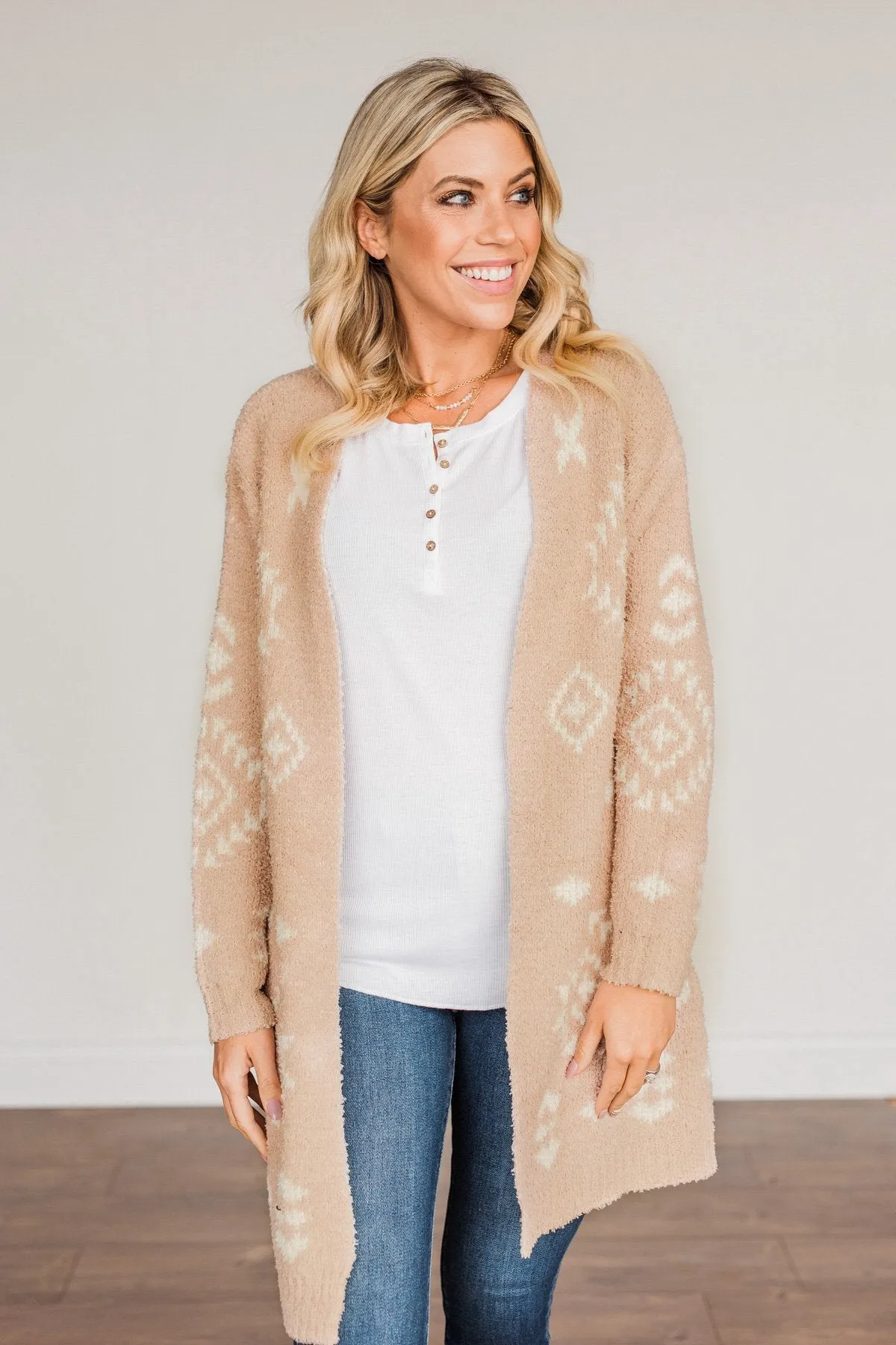 Stay Humble Aztec Knit Cardigan- Beige & Ivory