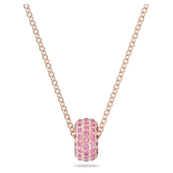 STONE PINK ROUND PENDANT, ROSE-GOLD TONE PLATED