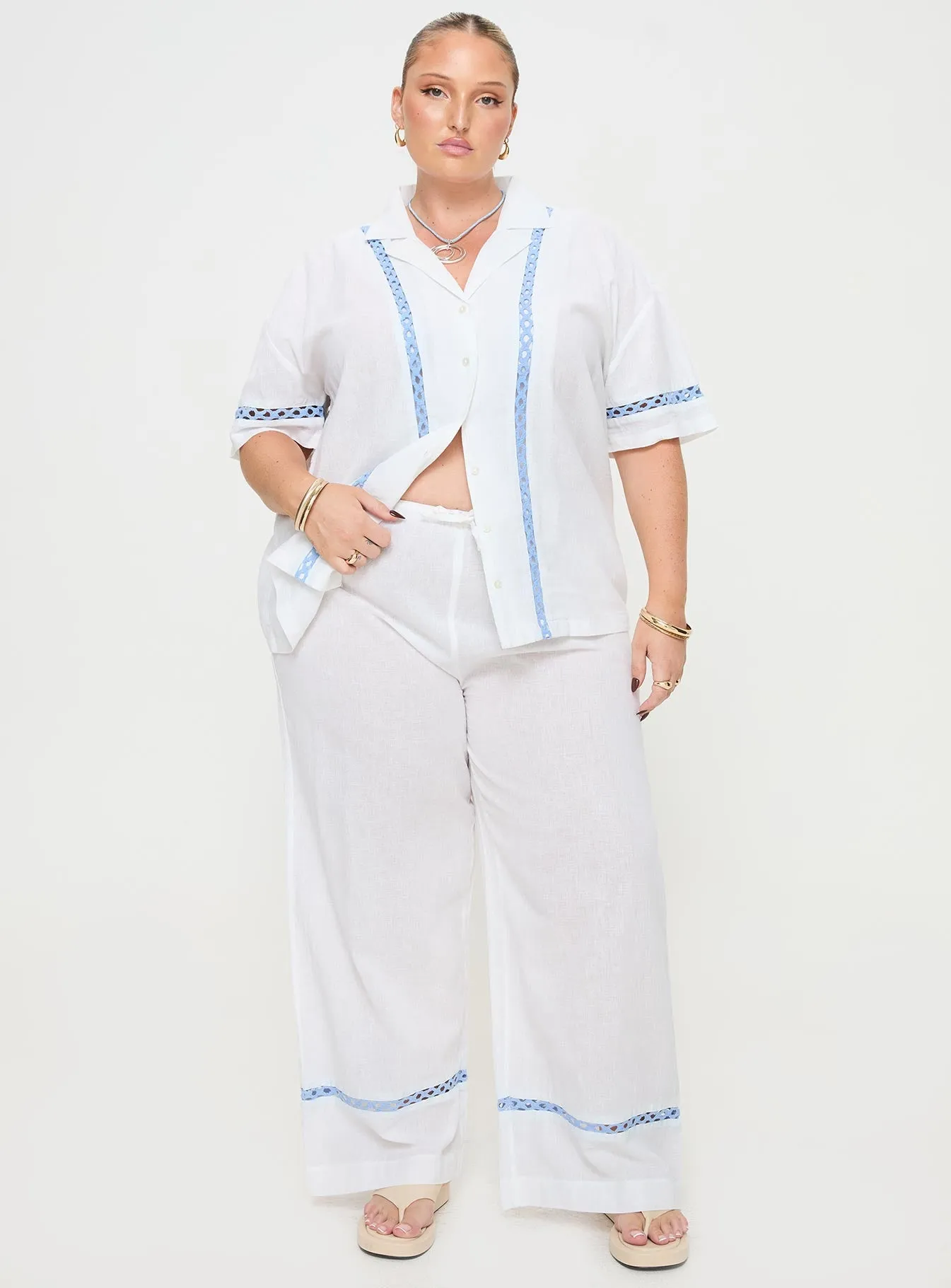 Sun Time Pants White / Blue Curve