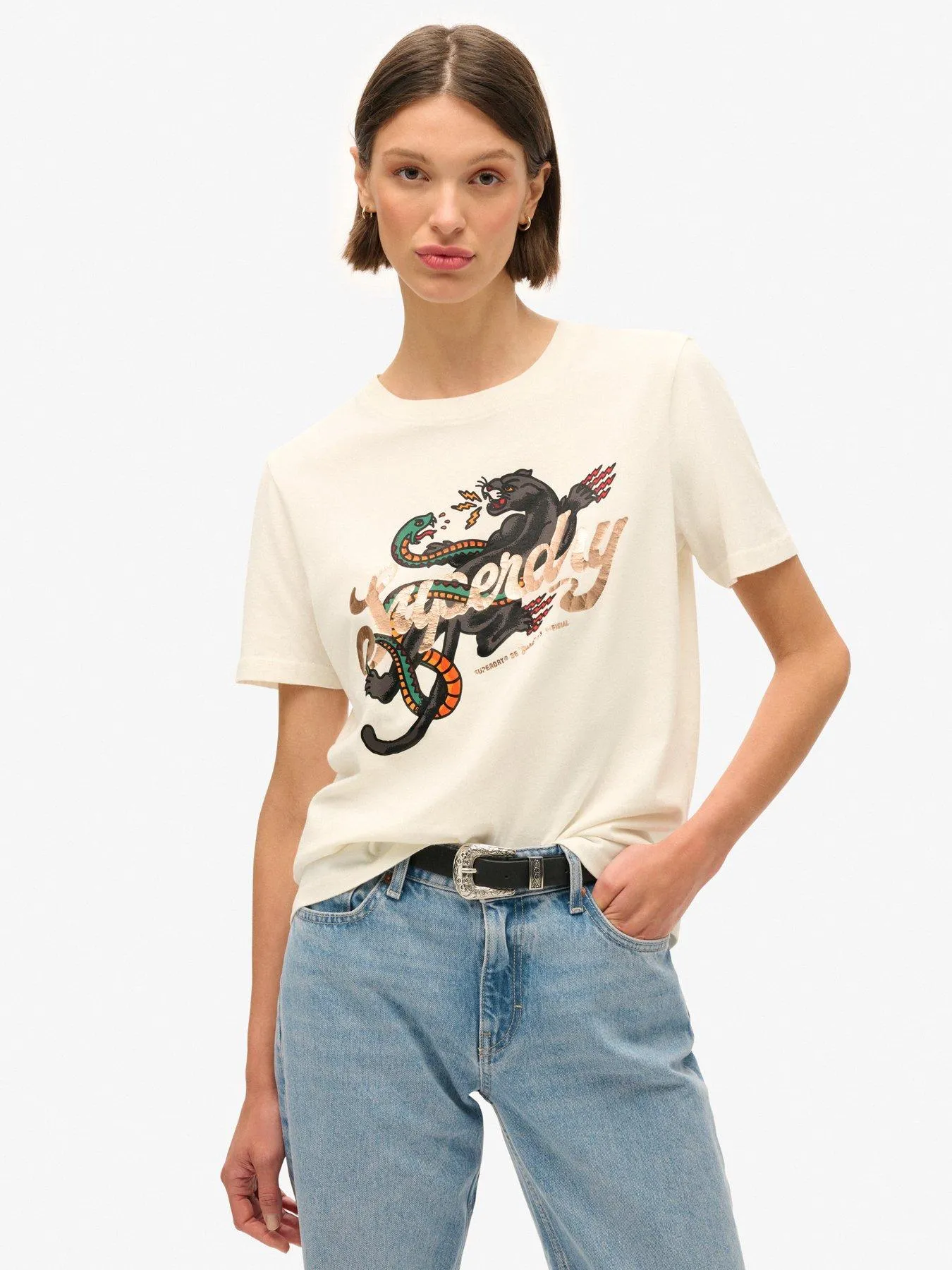 Superdry Tattoo Script Relaxed T-Shirt - White