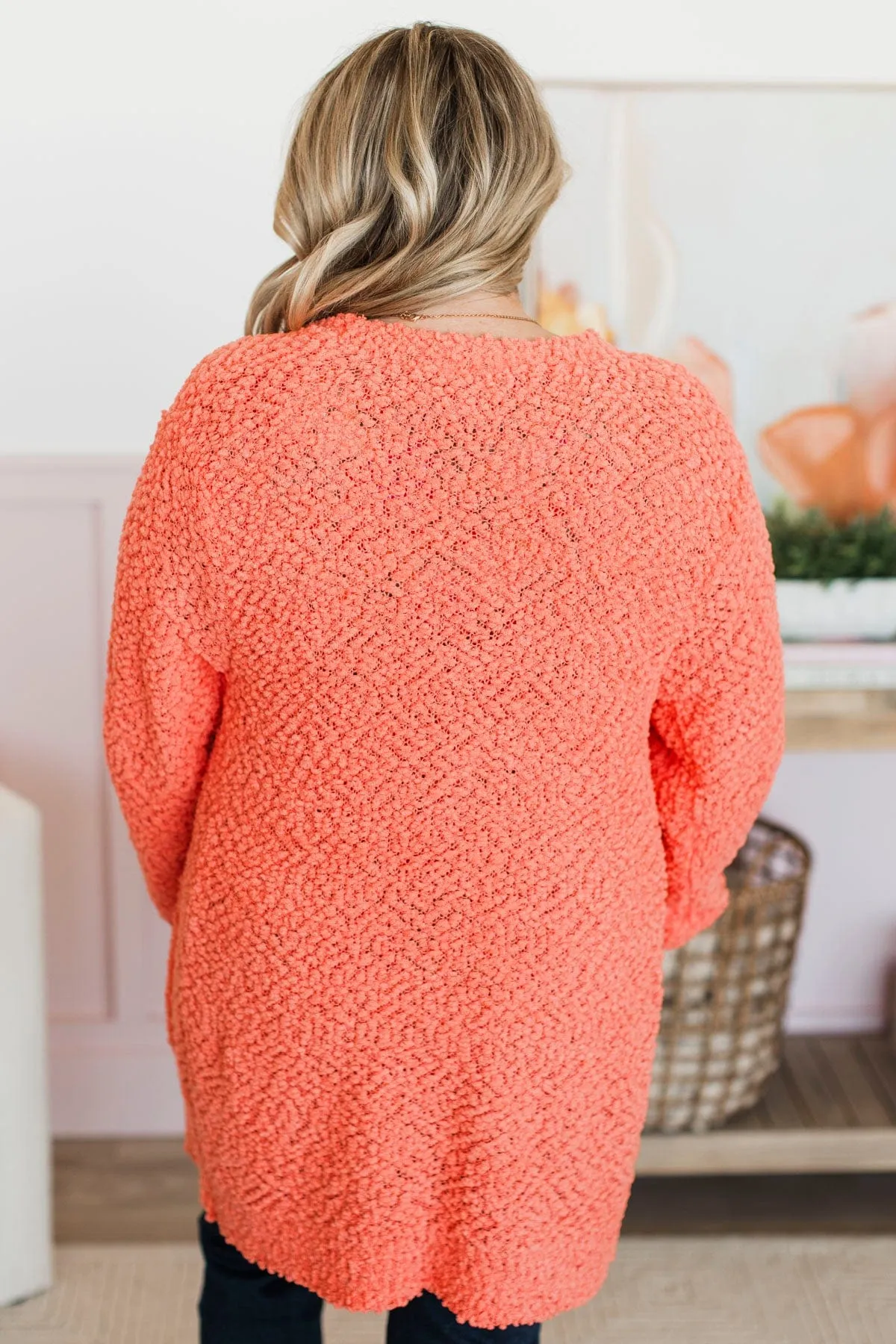 Take Another Look Popcorn Cardigan- Bright Coral