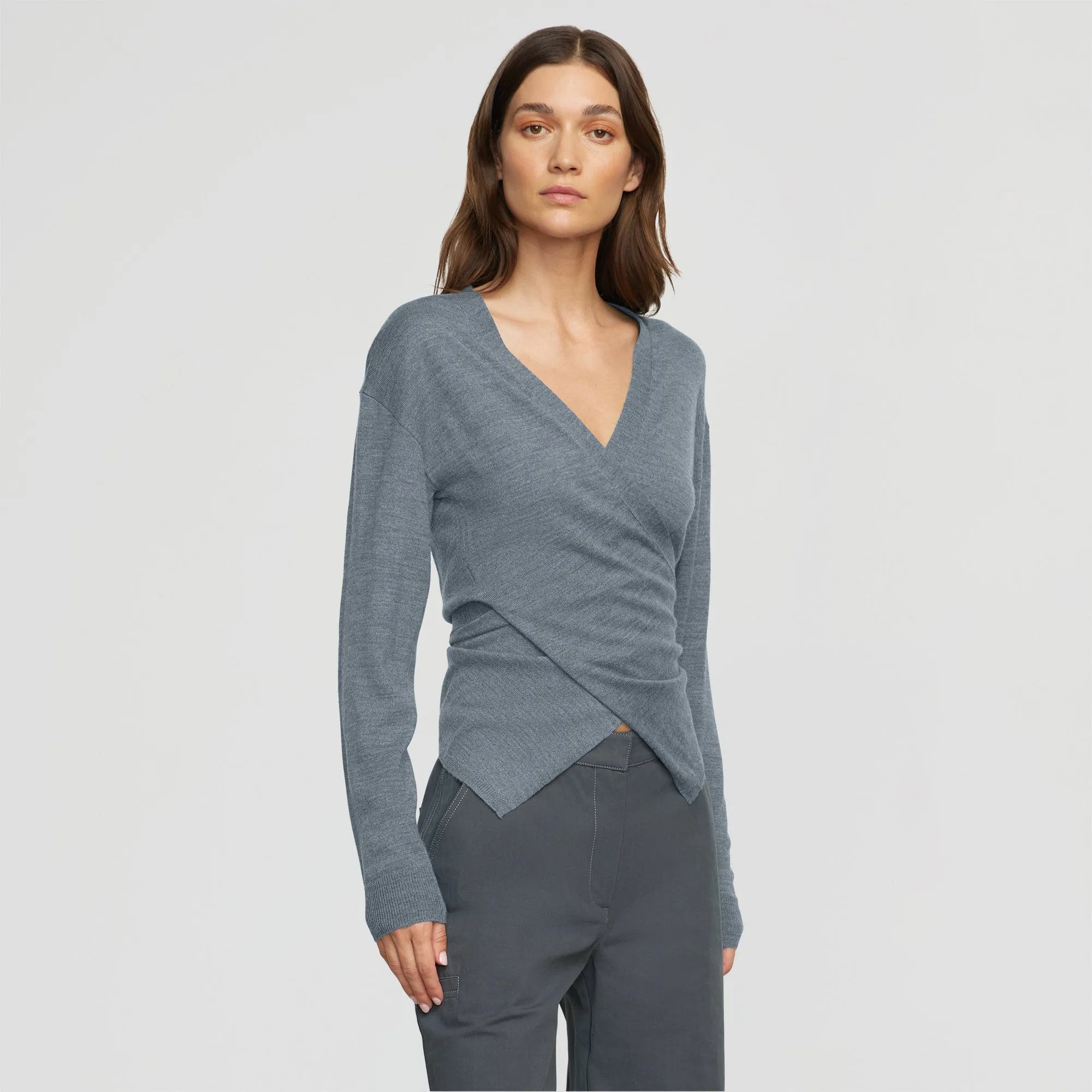 Tamar Wrap Knit Sweater | Heather Slate