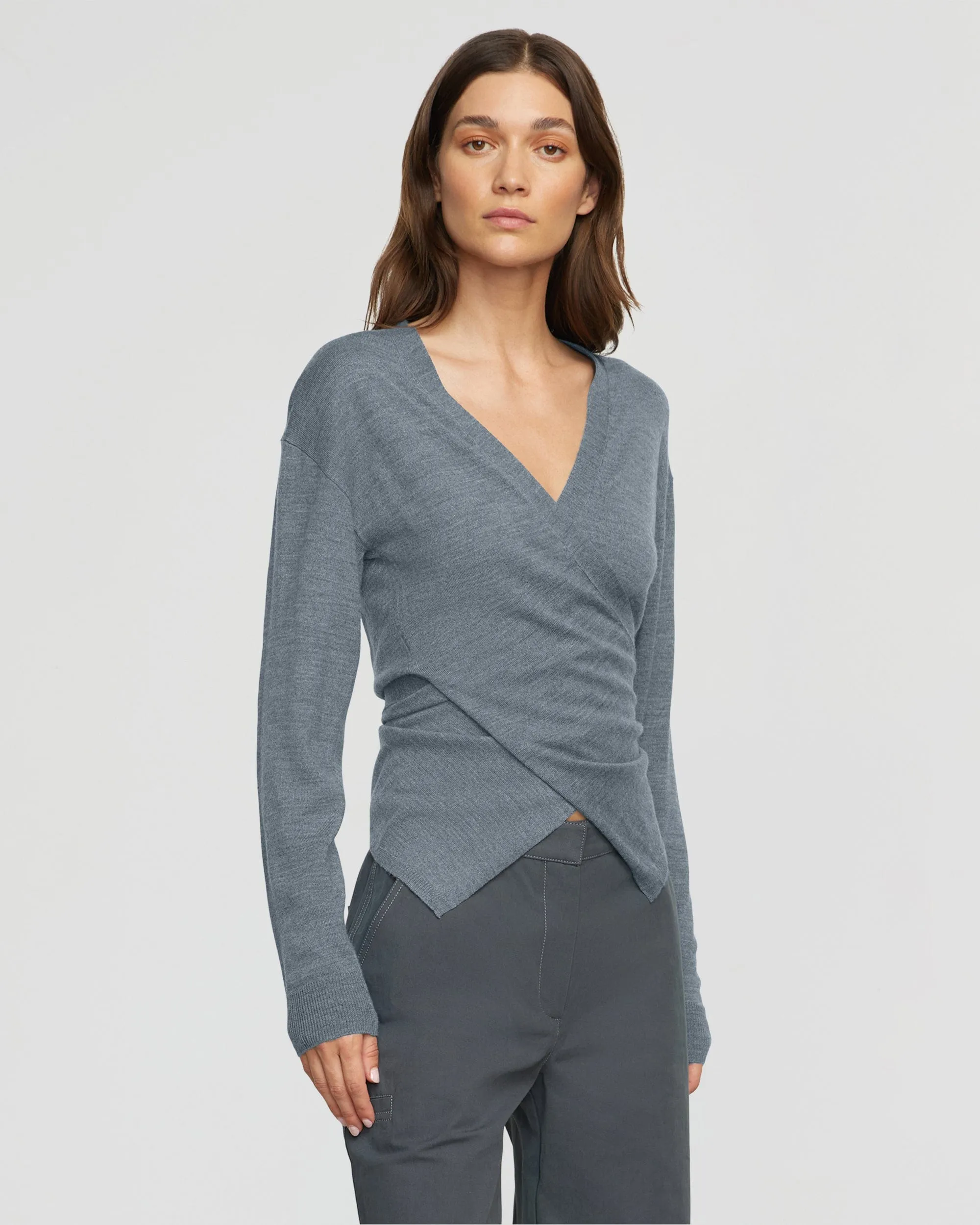 Tamar Wrap Knit Sweater | Heather Slate