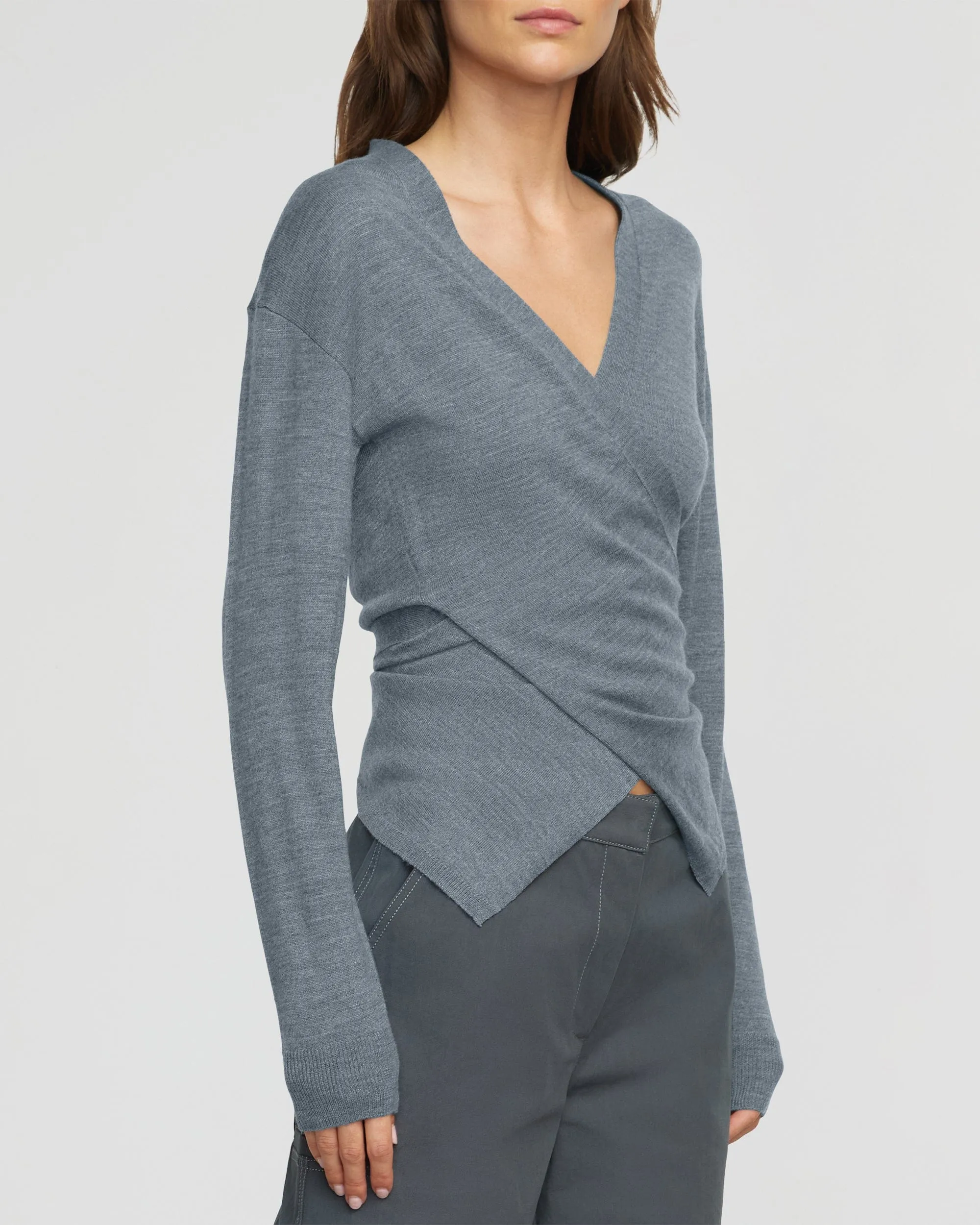 Tamar Wrap Knit Sweater | Heather Slate