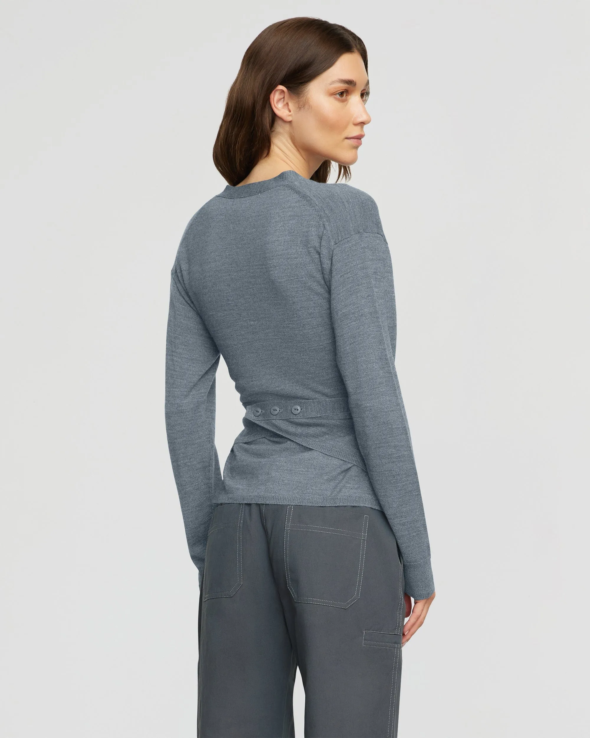 Tamar Wrap Knit Sweater | Heather Slate