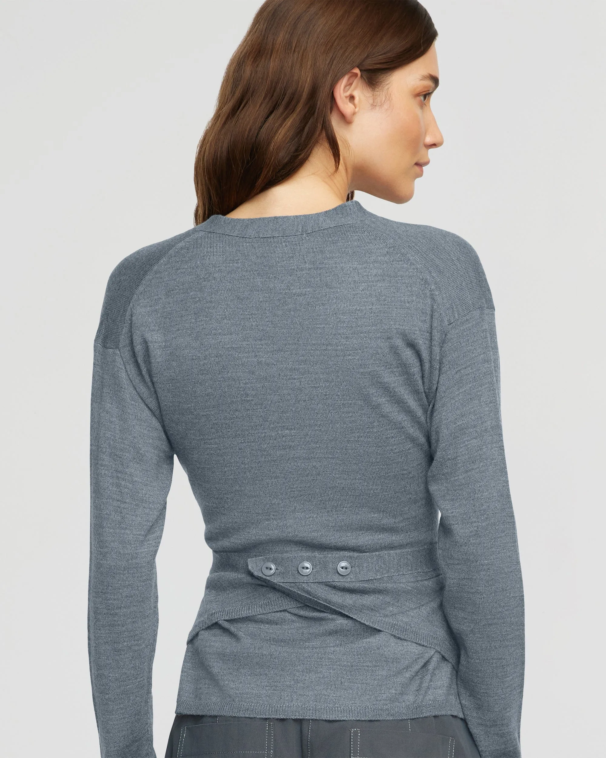 Tamar Wrap Knit Sweater | Heather Slate