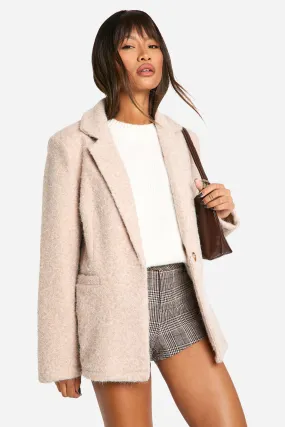 Textured Wool Look Shoulder Pad Blazer