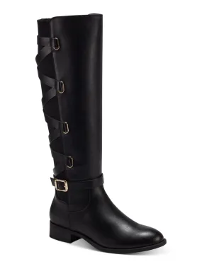 THALIA SODI Womens Black Padded Buckle Accent Goring Veronika Round Toe Block Heel Zip-Up Riding Boot W