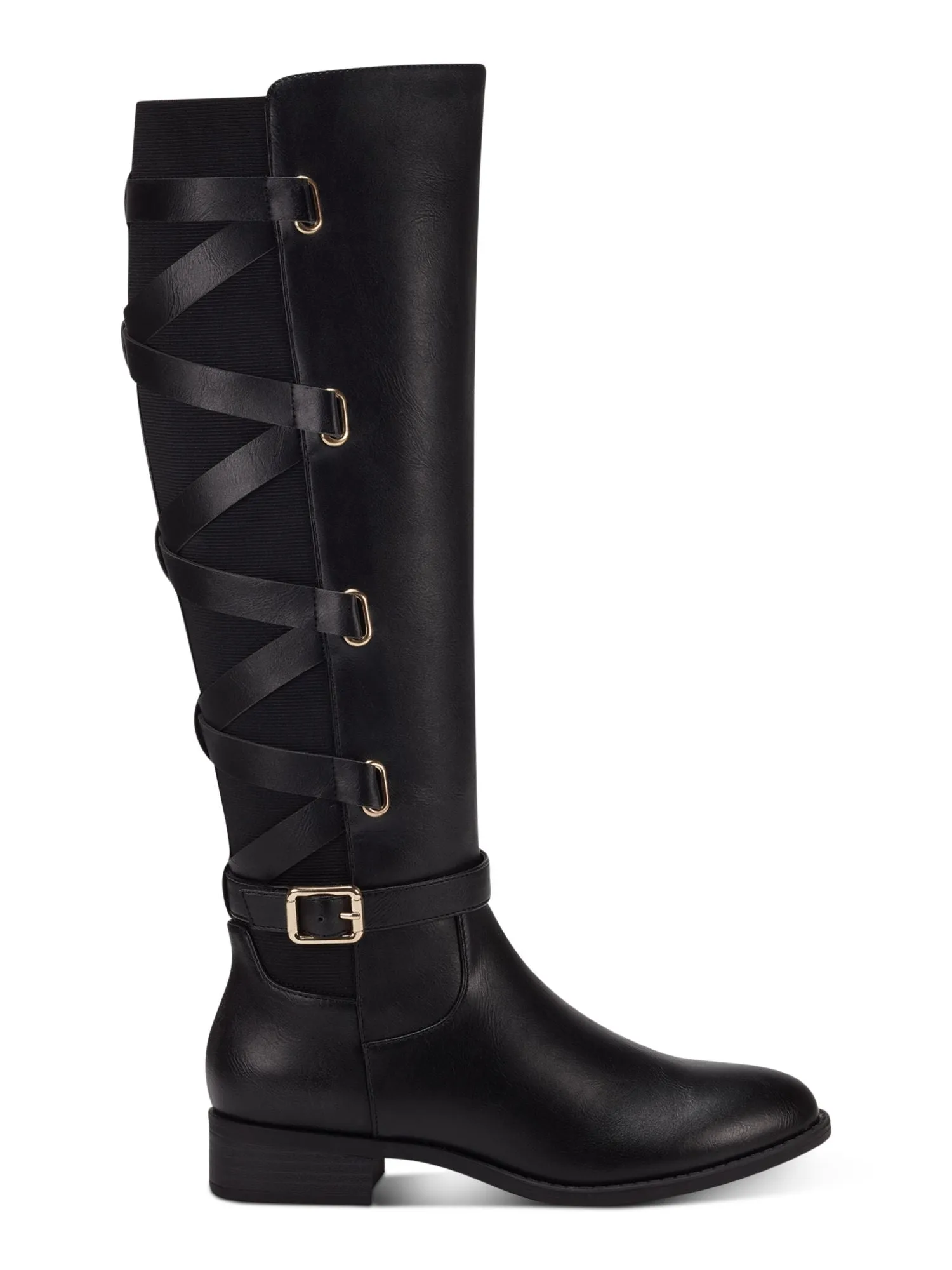 THALIA SODI Womens Black Padded Buckle Accent Goring Veronika Round Toe Block Heel Zip-Up Riding Boot W