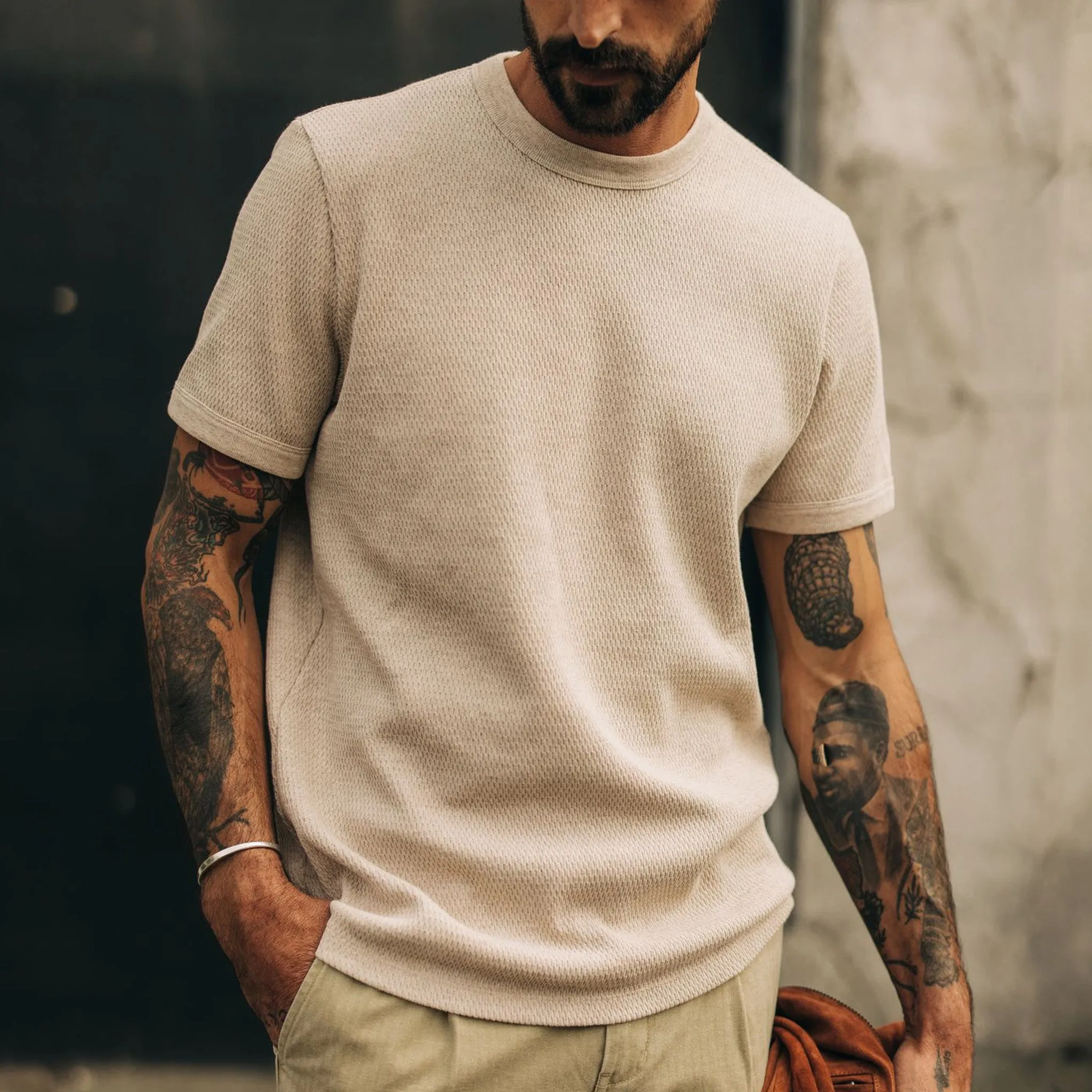 The Heavy Bag Waffle Short Sleeve in Oat Heather