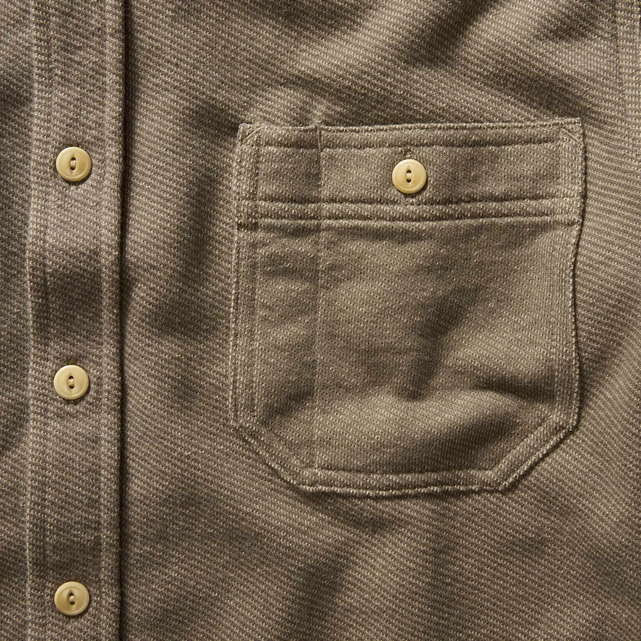 The Utility Shirt in Fatigue Olive French Terry Twill Knit