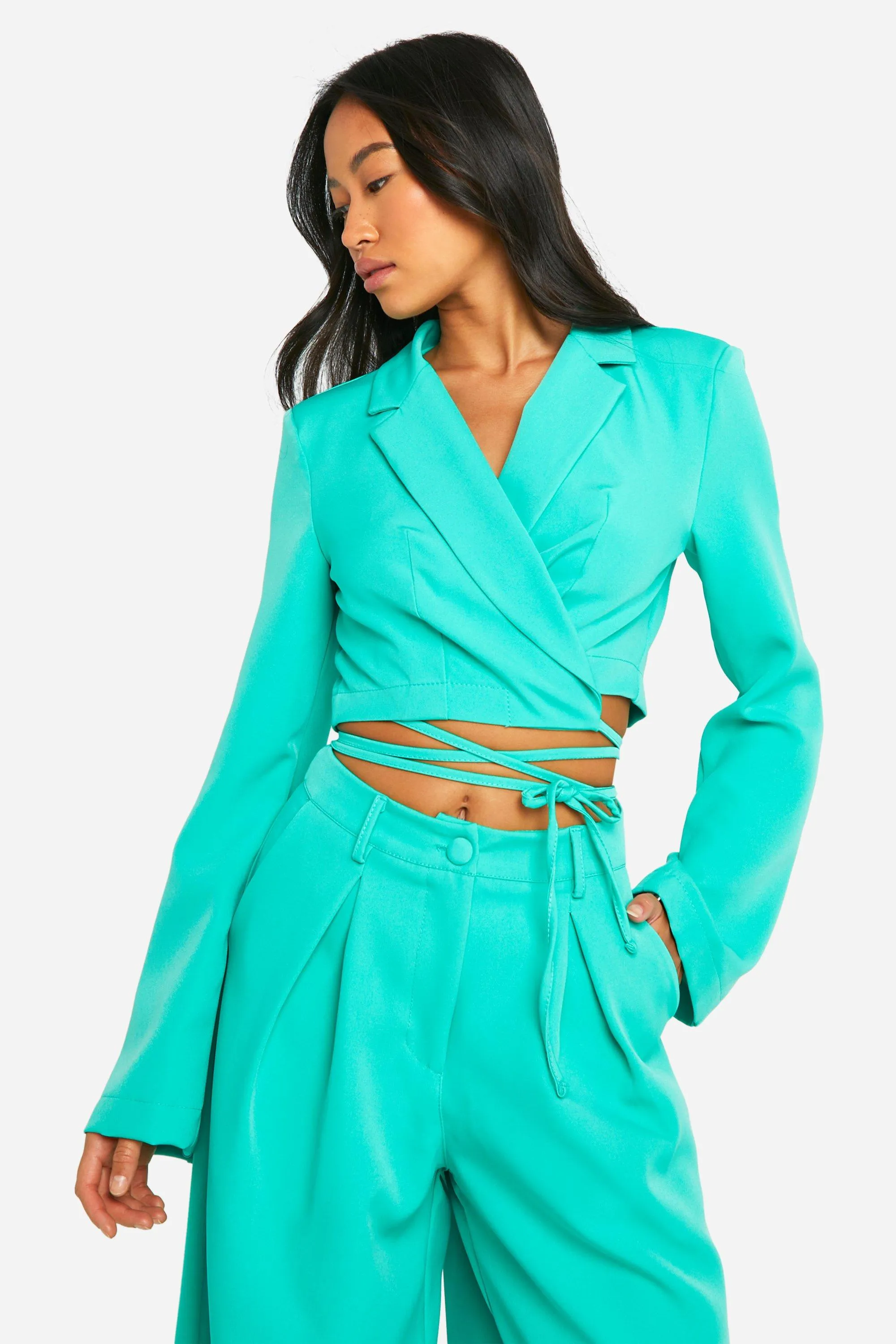 Tie Waist Fitted Cropped Blazer