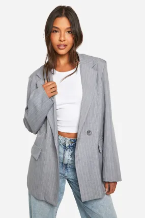 Tonal Pinstripe Asymmetric Relaxed Fit Blazer