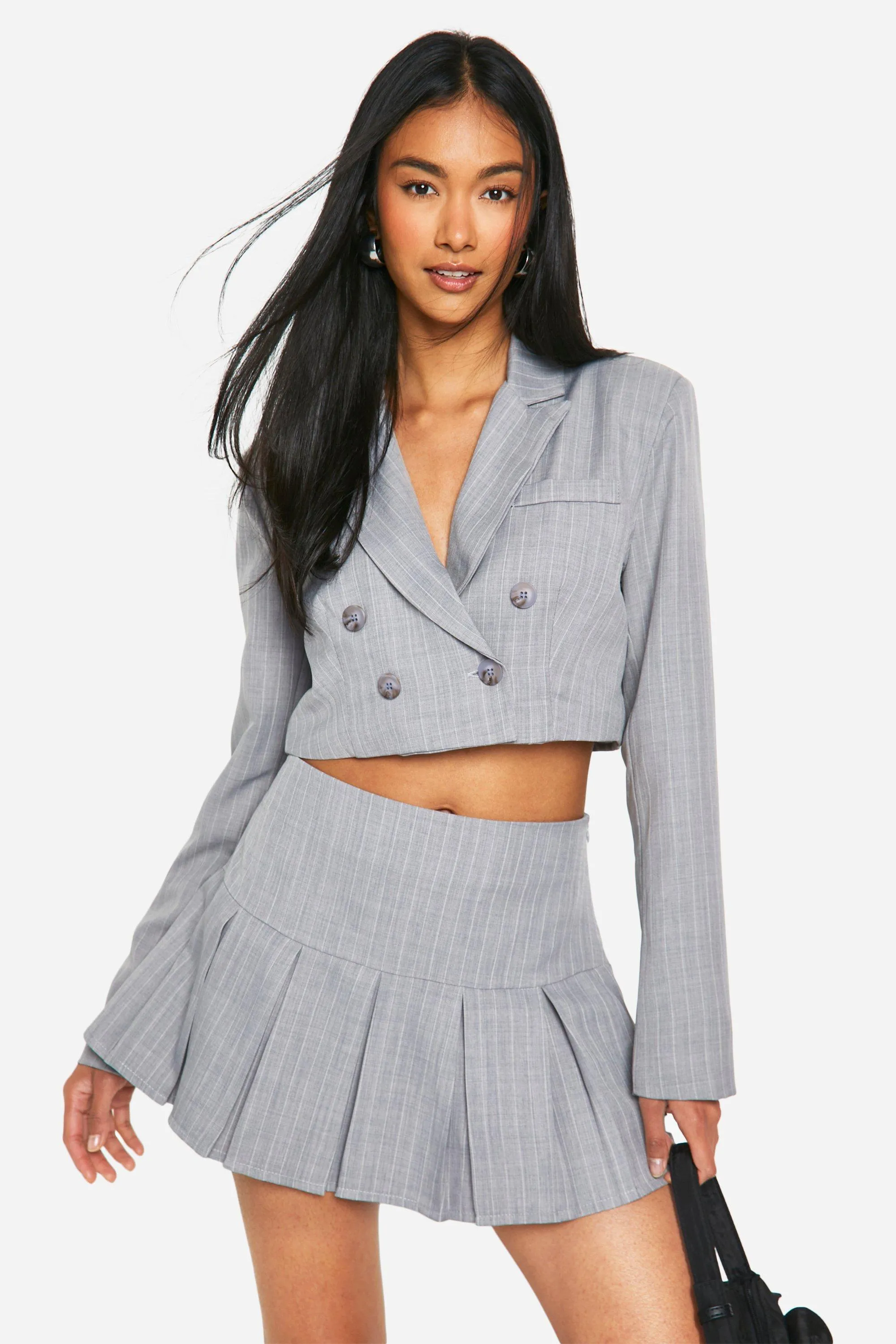 Tonal Pinstripe Cropped Blazer