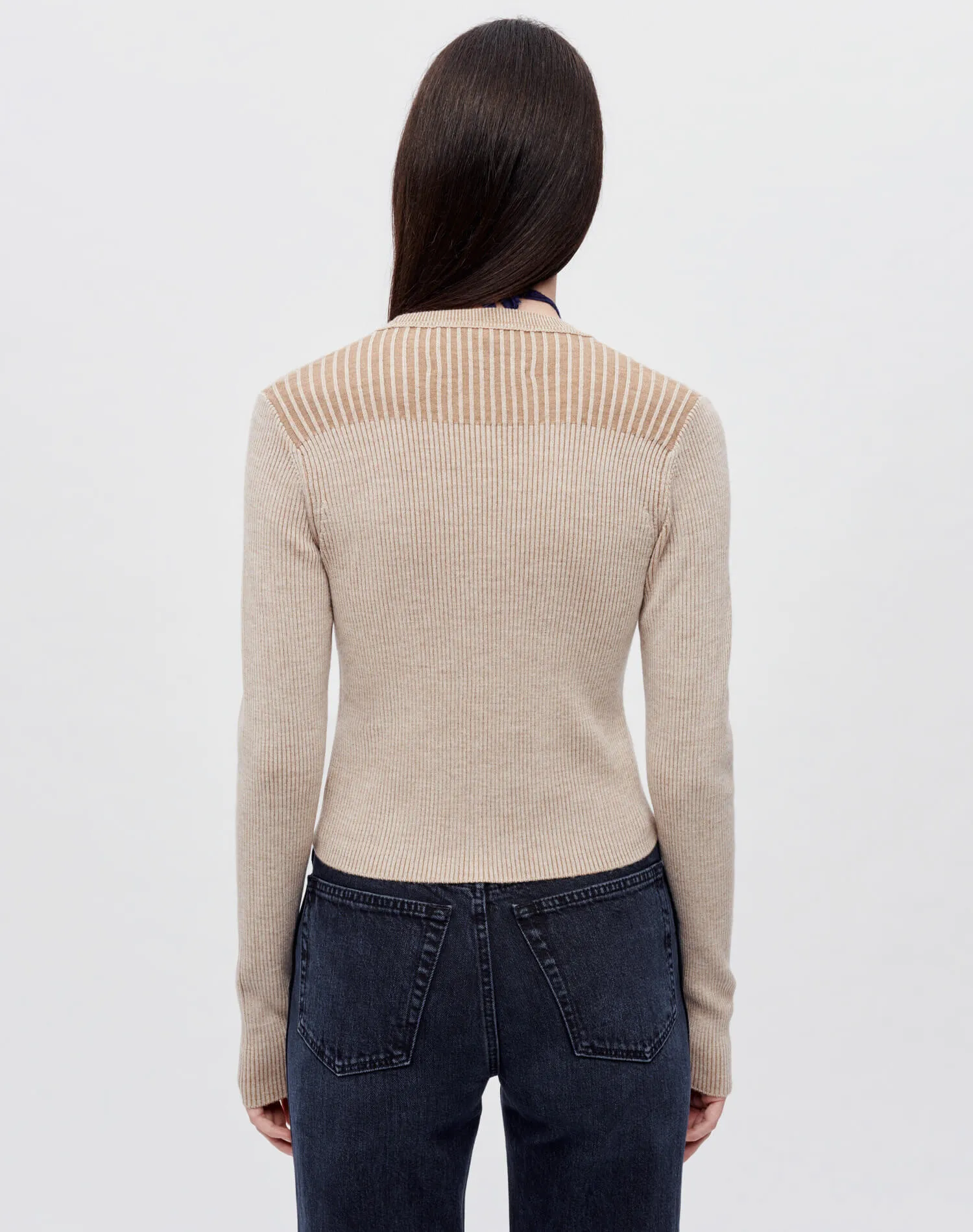 Tonal Ribbed Cardi - Light Walnut Combo