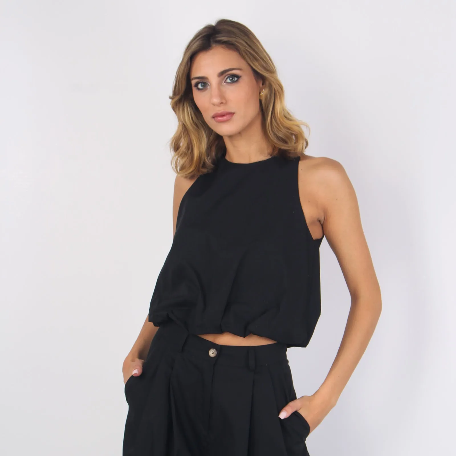 Top Arriccio Cotone Nero