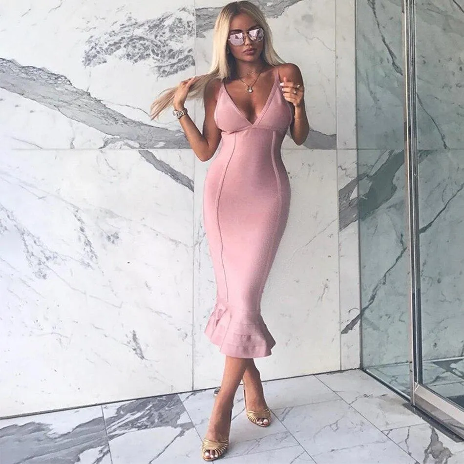 Turn Heads at the Party with the Bandage Celebrity Spaghetti Strap Dress with V-Neck