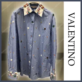 VALENTINO  |Stripes Flower Patterns Long Sleeves Cotton Shirts & Blouses