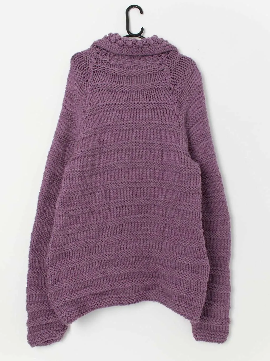 Vintage lilac handknitted oversized cardigan, loose knit – Medium / Large