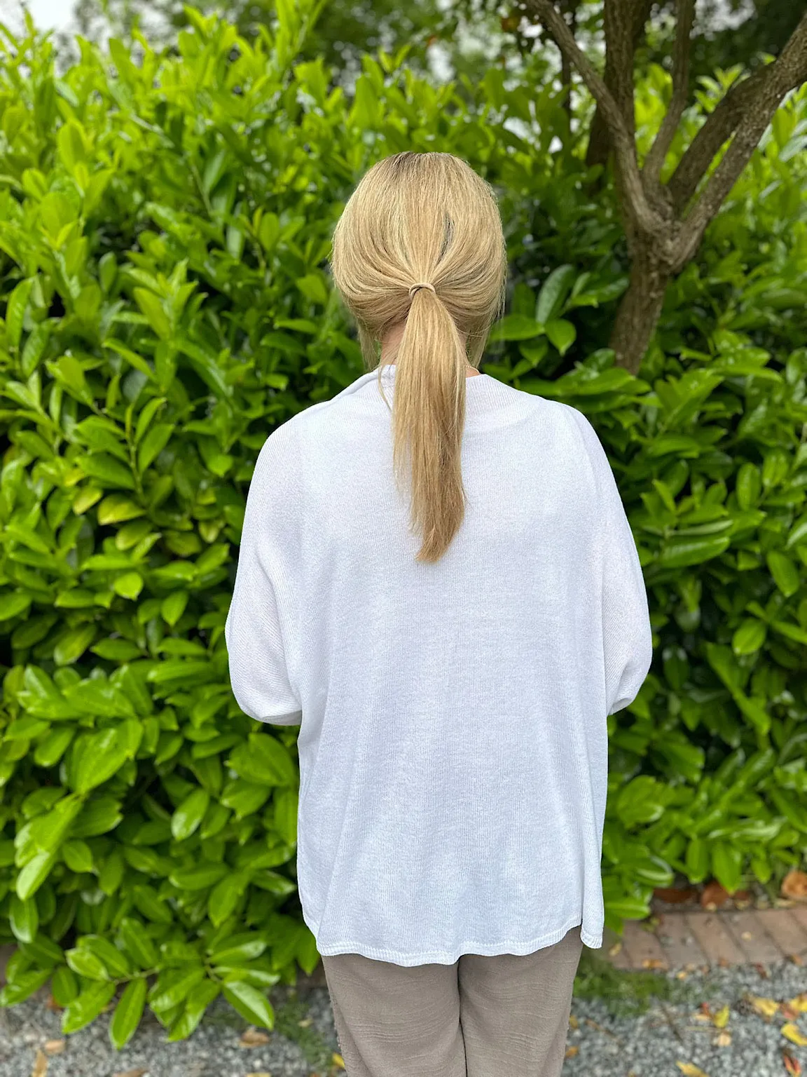 White Floral Accent Fine Knit Cardigan Alison