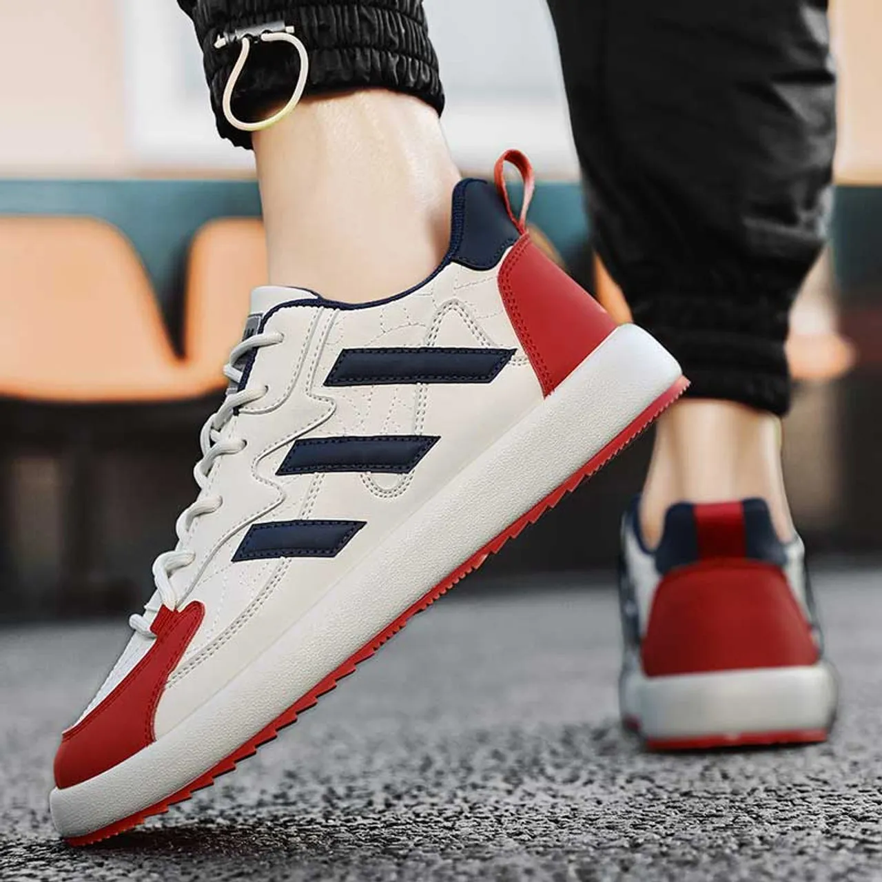 White red stripe label pattern shoe sneaker 2436