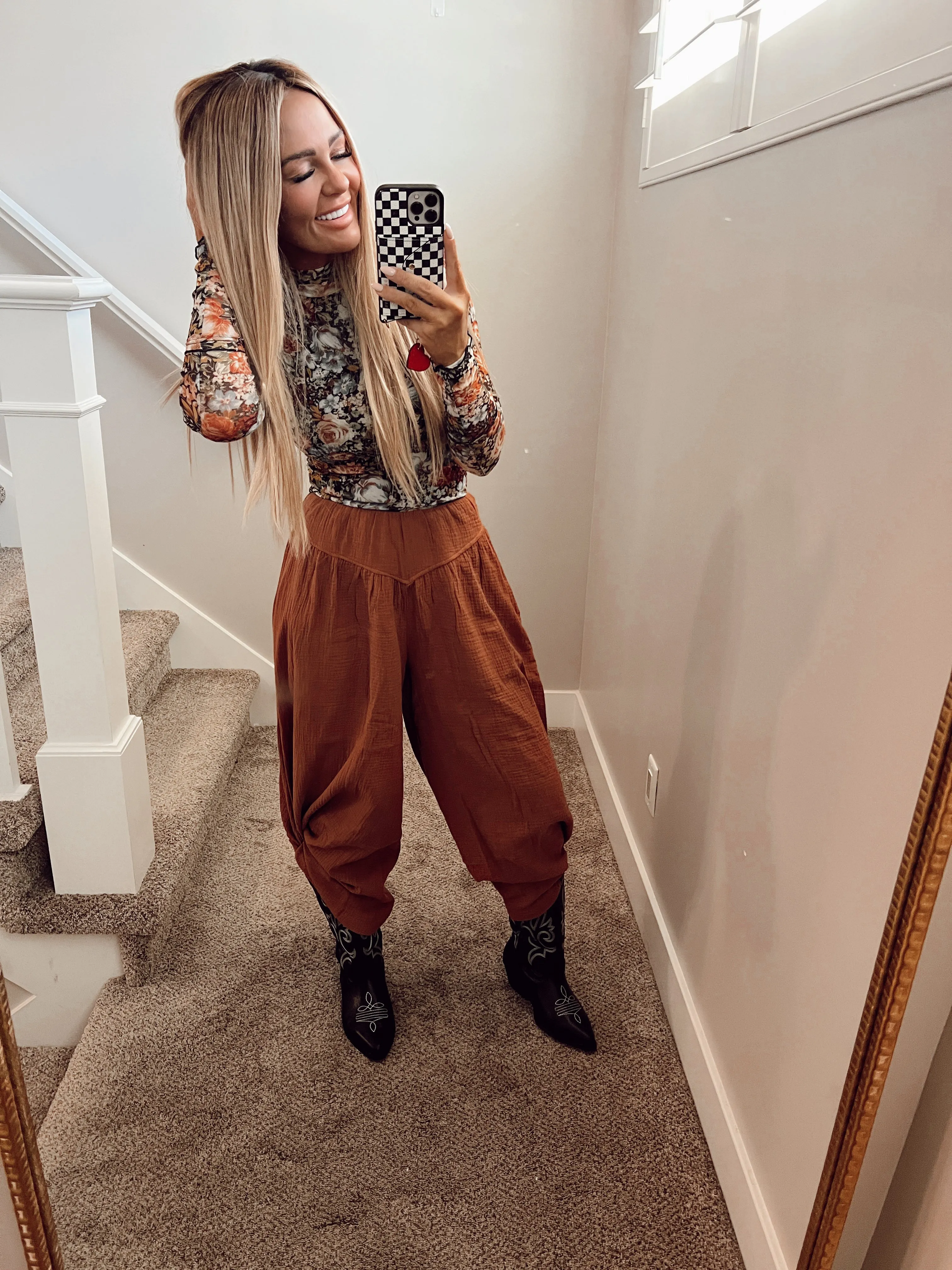 Wide leg rust pant