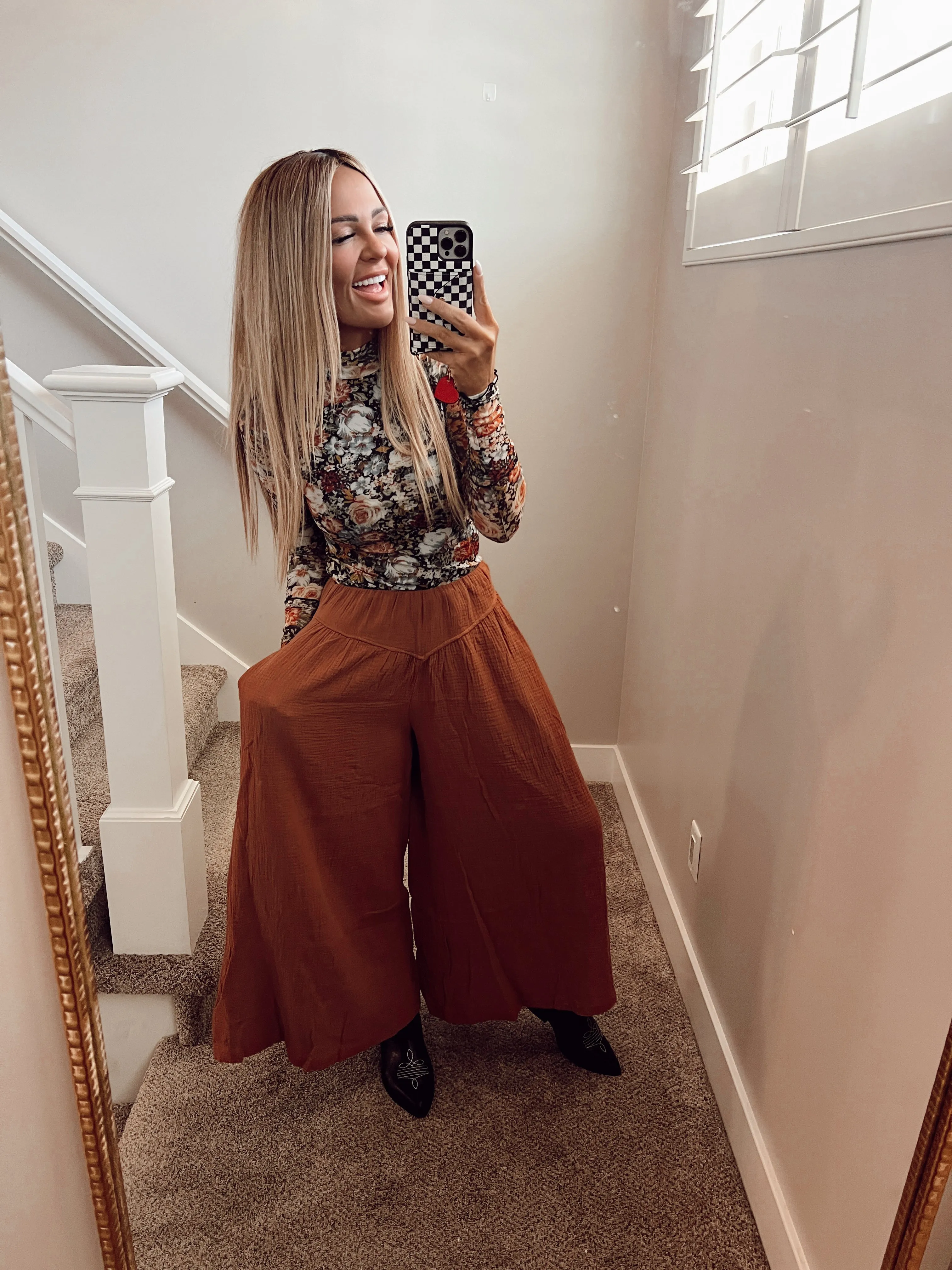 Wide leg rust pant