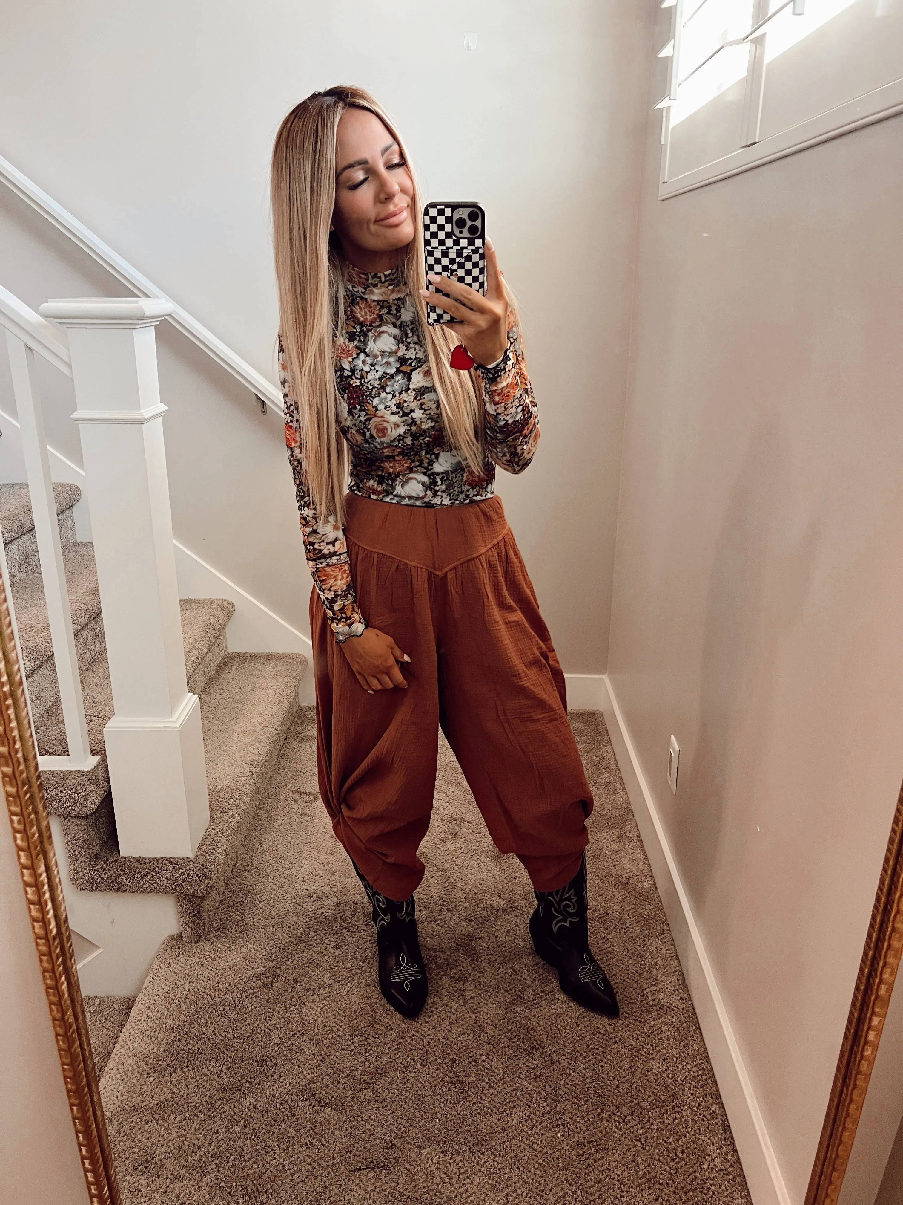 Wide leg rust pant