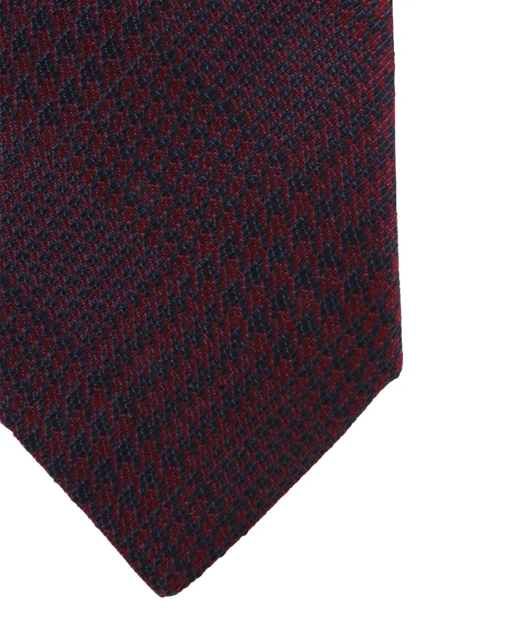 Wine and Navy Motif Silk and Wool Tie