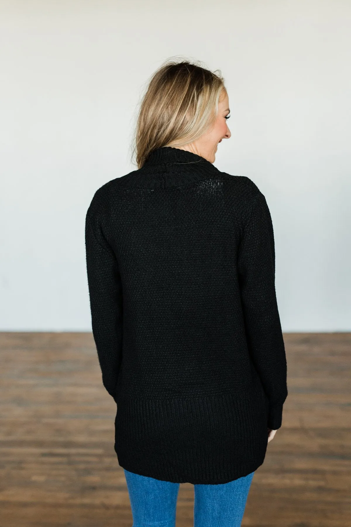 Wish You Well Knit Drape Cardigan- Black