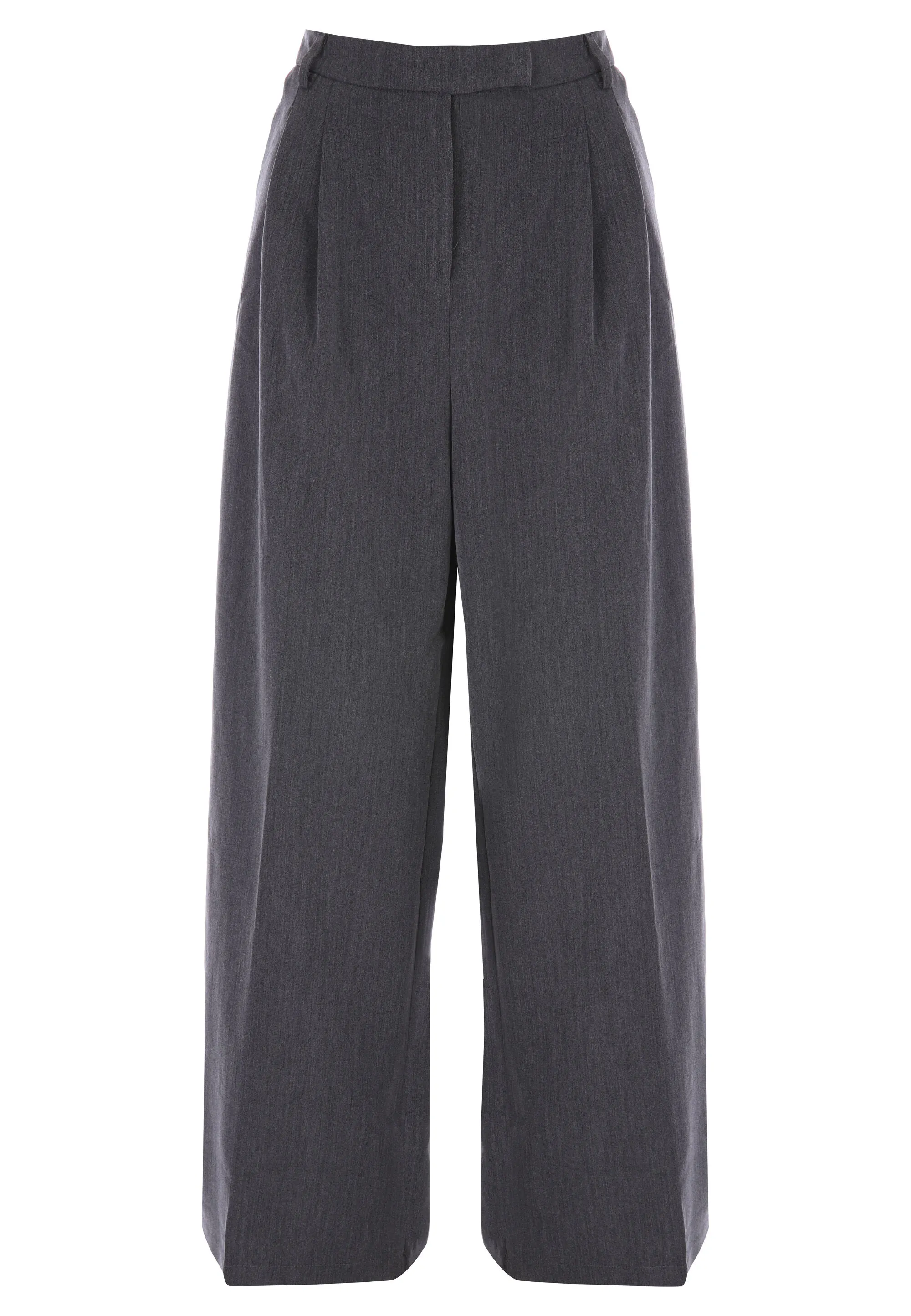 Womens Grey Wide Leg  Front Pleat Trousers