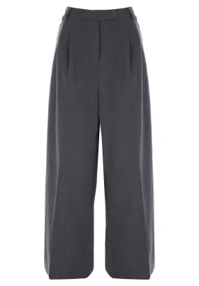 Womens Grey Wide Leg  Front Pleat Trousers