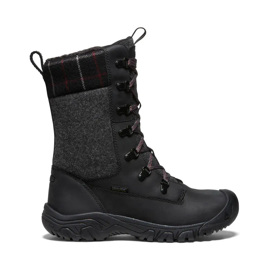 Women's Keen Greta Tall Waterproof Boot Color: Black/ Black Plaid